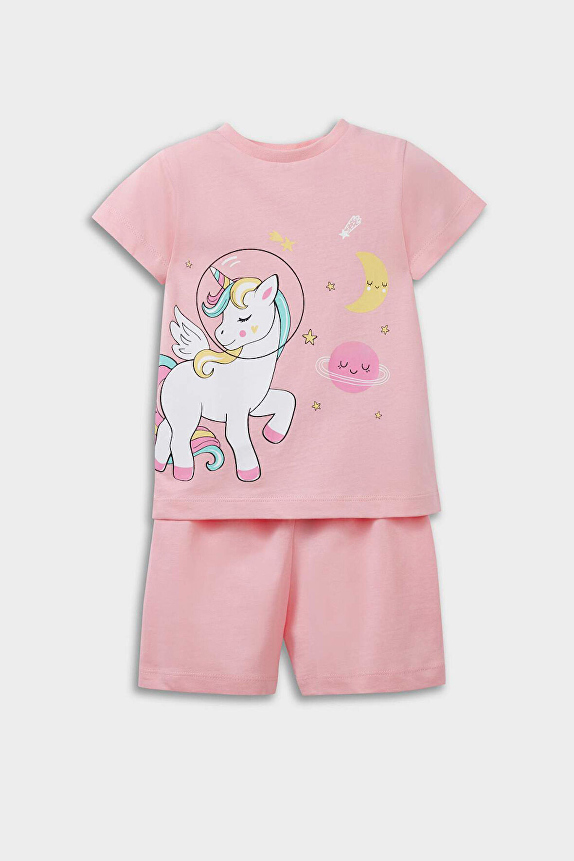 Kız Bebek Unicorn Baskılı Kısa Kollu Penye 2'li Pijama Takımı