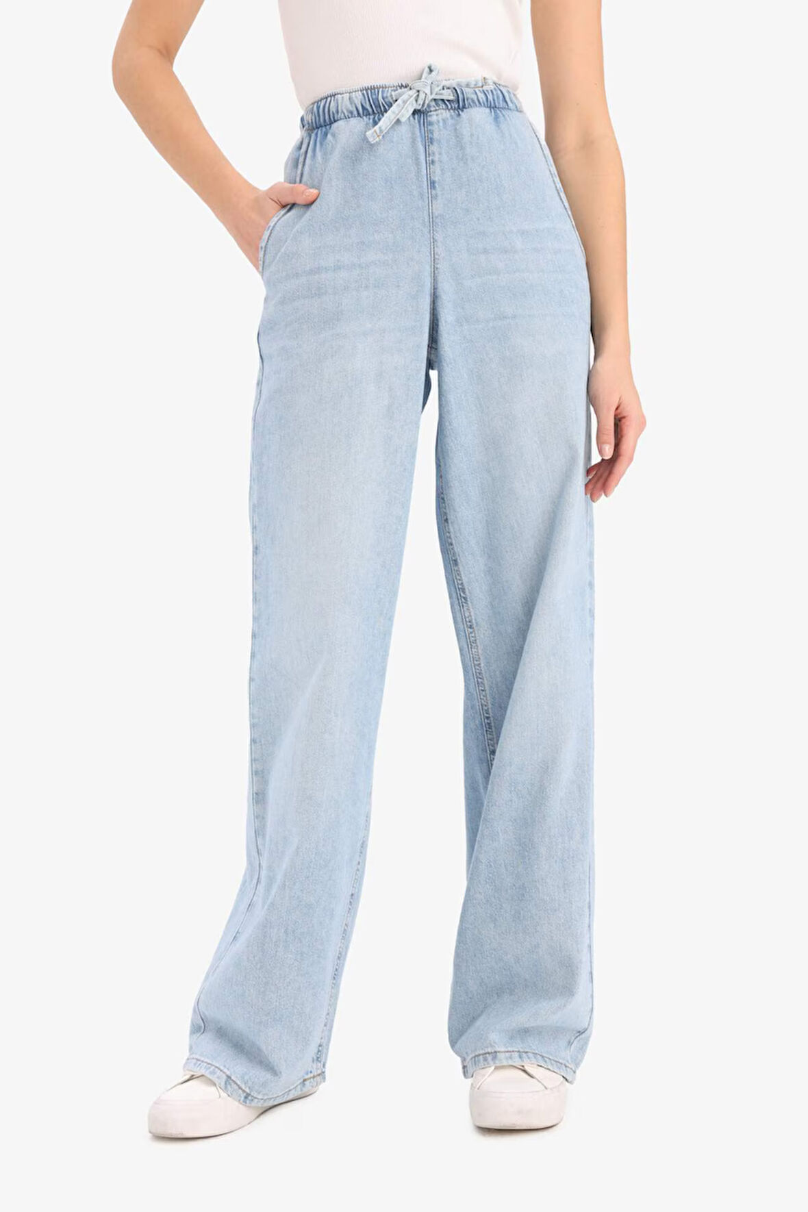 Pull On Wide Leg Yüksek Bel Geniş Paça Uzun Yumuşak Jean Pantolon