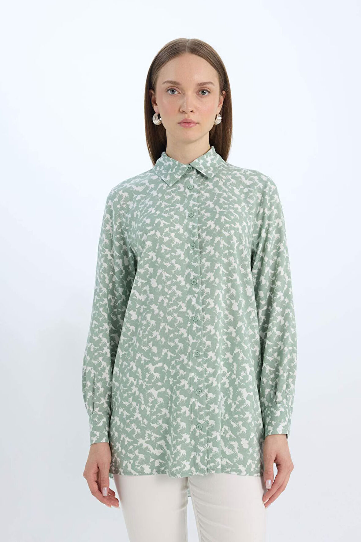 Regular Fit Desenli Uzun Kollu Gömlek Tunik