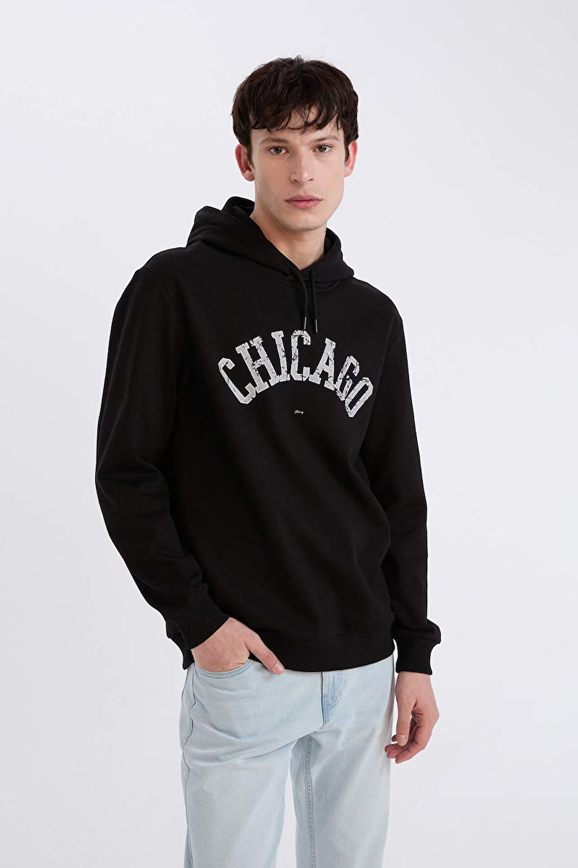 DeFacto Regular Fit Kapüşonlu Baskılı Sweatshirt E3208AX24WNBK81