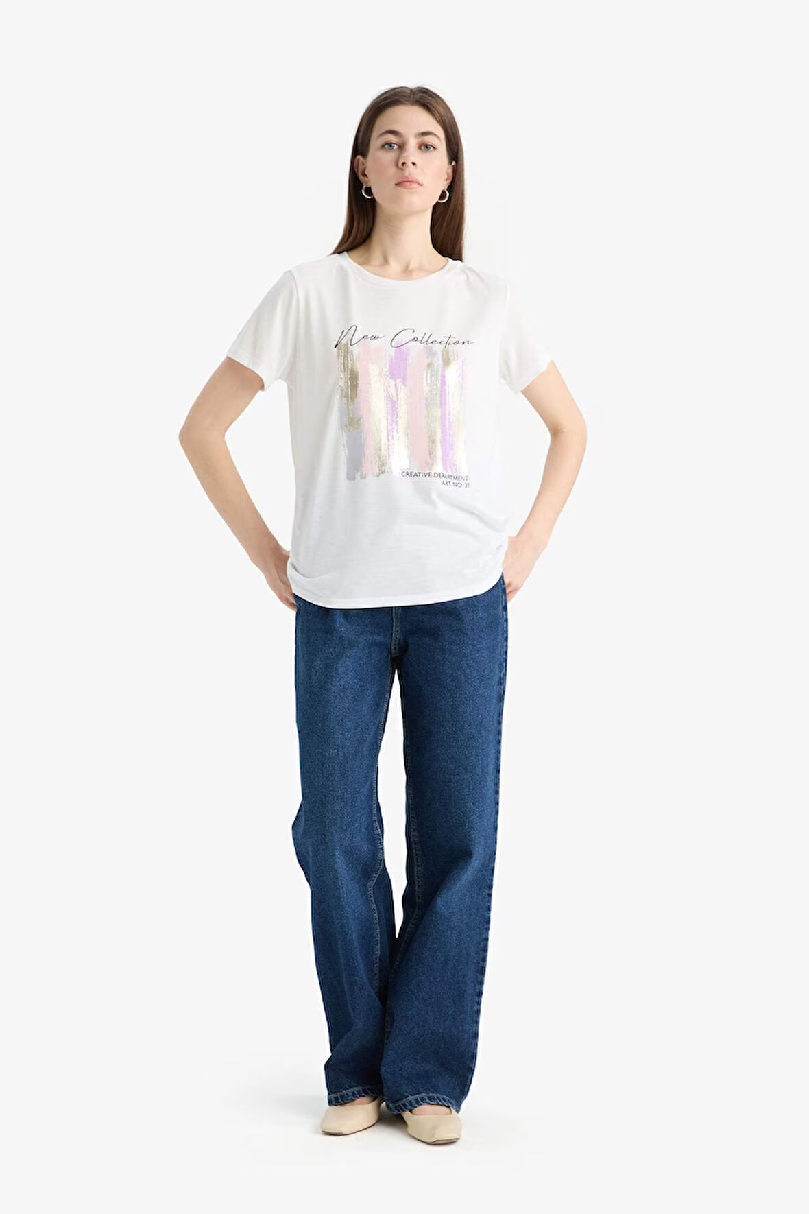 DeFacto Regular Fit Bisiklet Yaka Baskılı Kısa Kollu Tişört E5061AX25SPER105