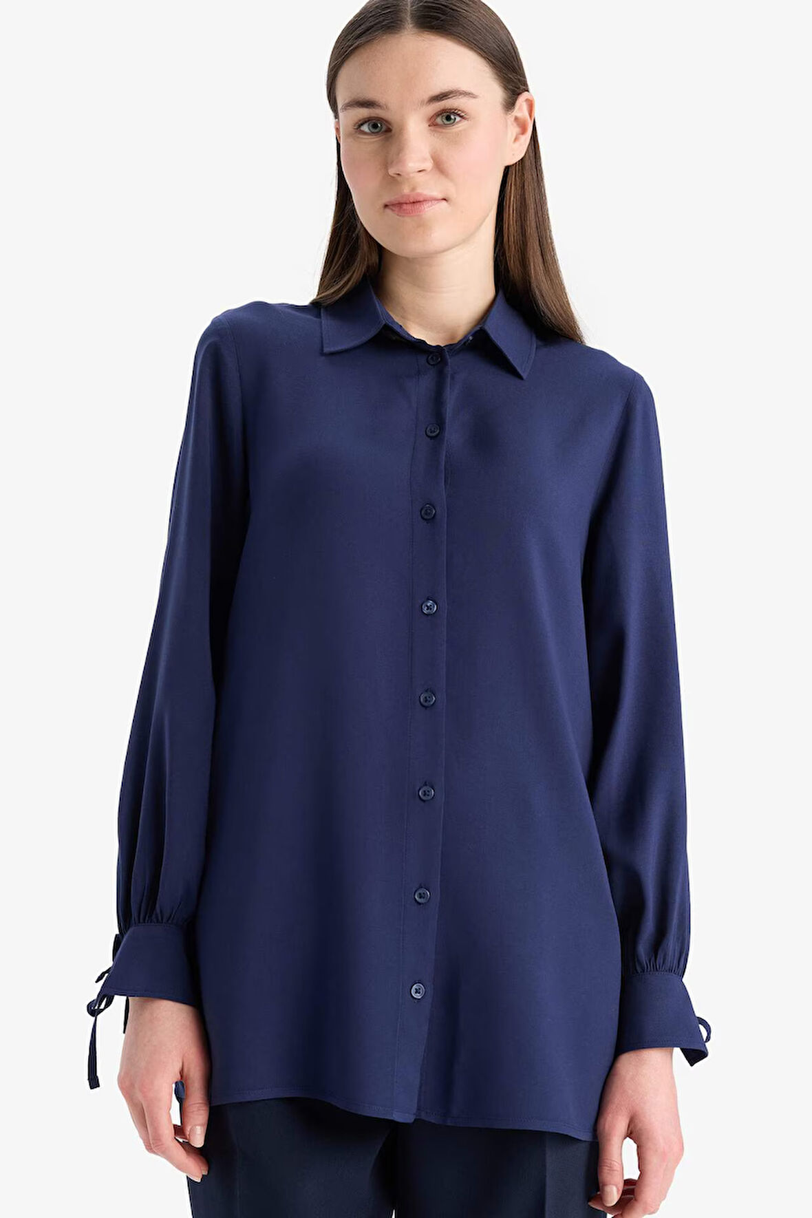 DeFacto Regular Fit Basic Düz Viskon Uzun Kollu Tesettür Gömlek Tunik D7352AX25SPNV31