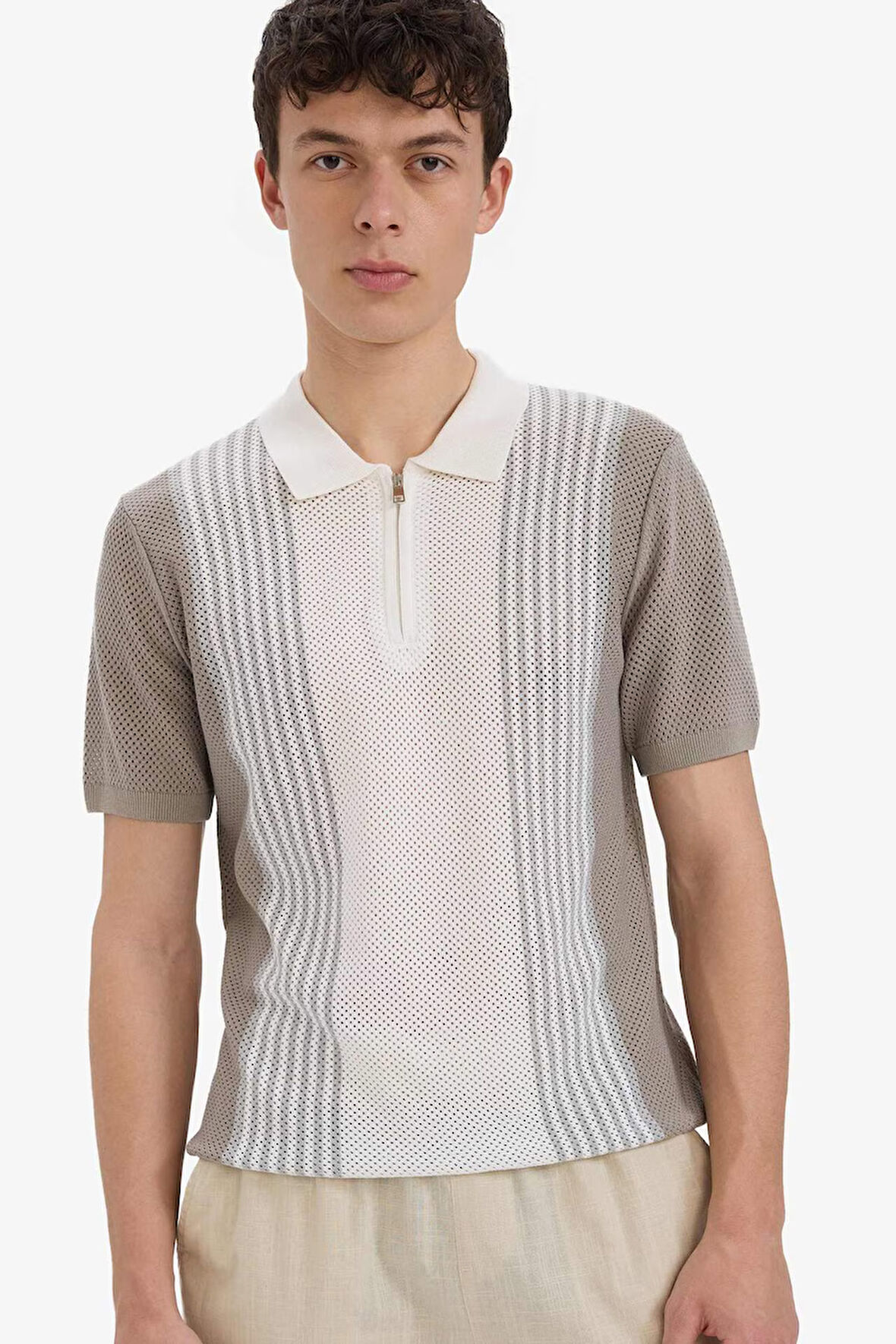 DeFacto Standart Fit Polo Yaka Yarım Fermuarlı Triko Kısa Kollu Tişört E5438AX25SMBG404