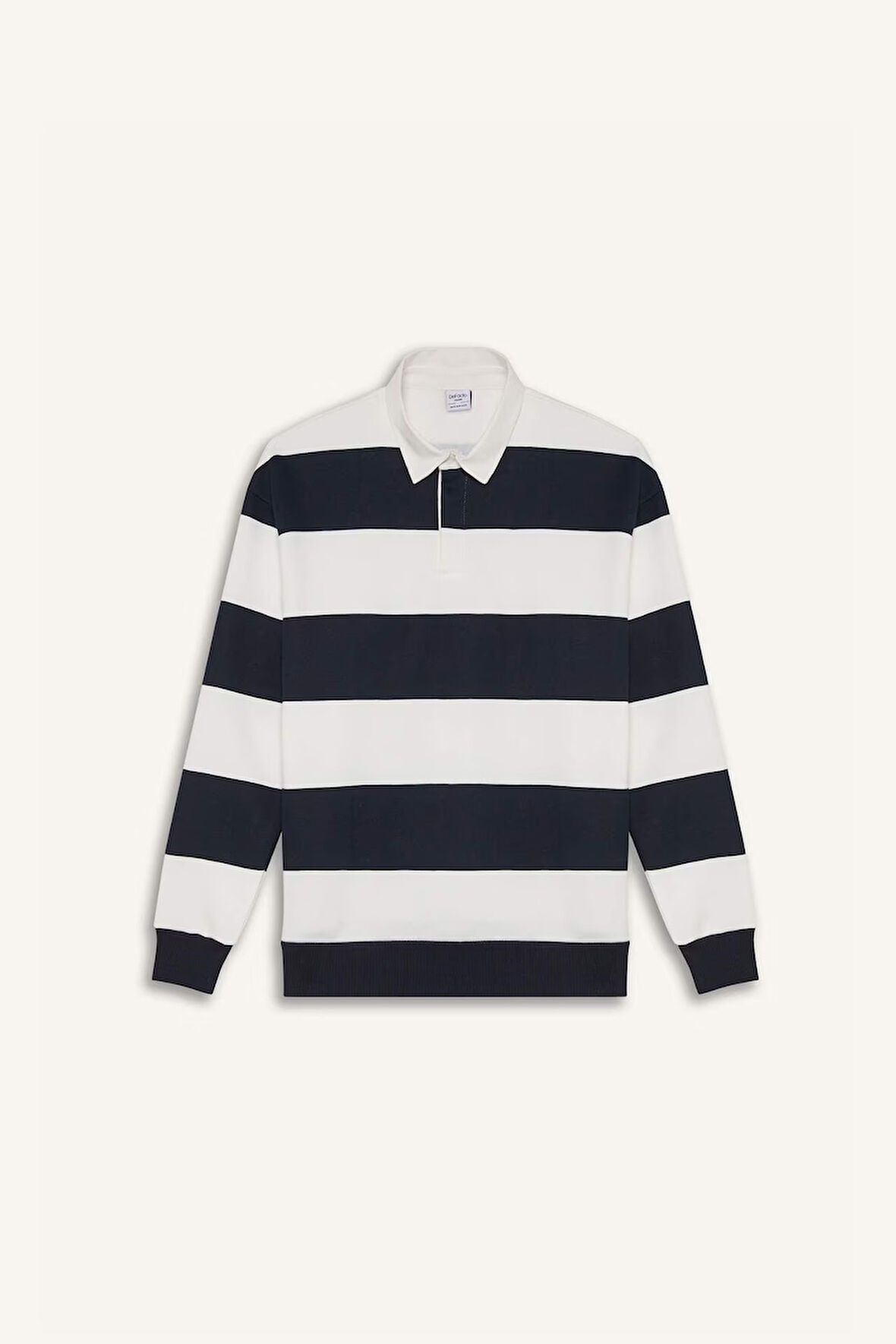 Boxy Fit Polo Yaka Çizgili Sweatshirt