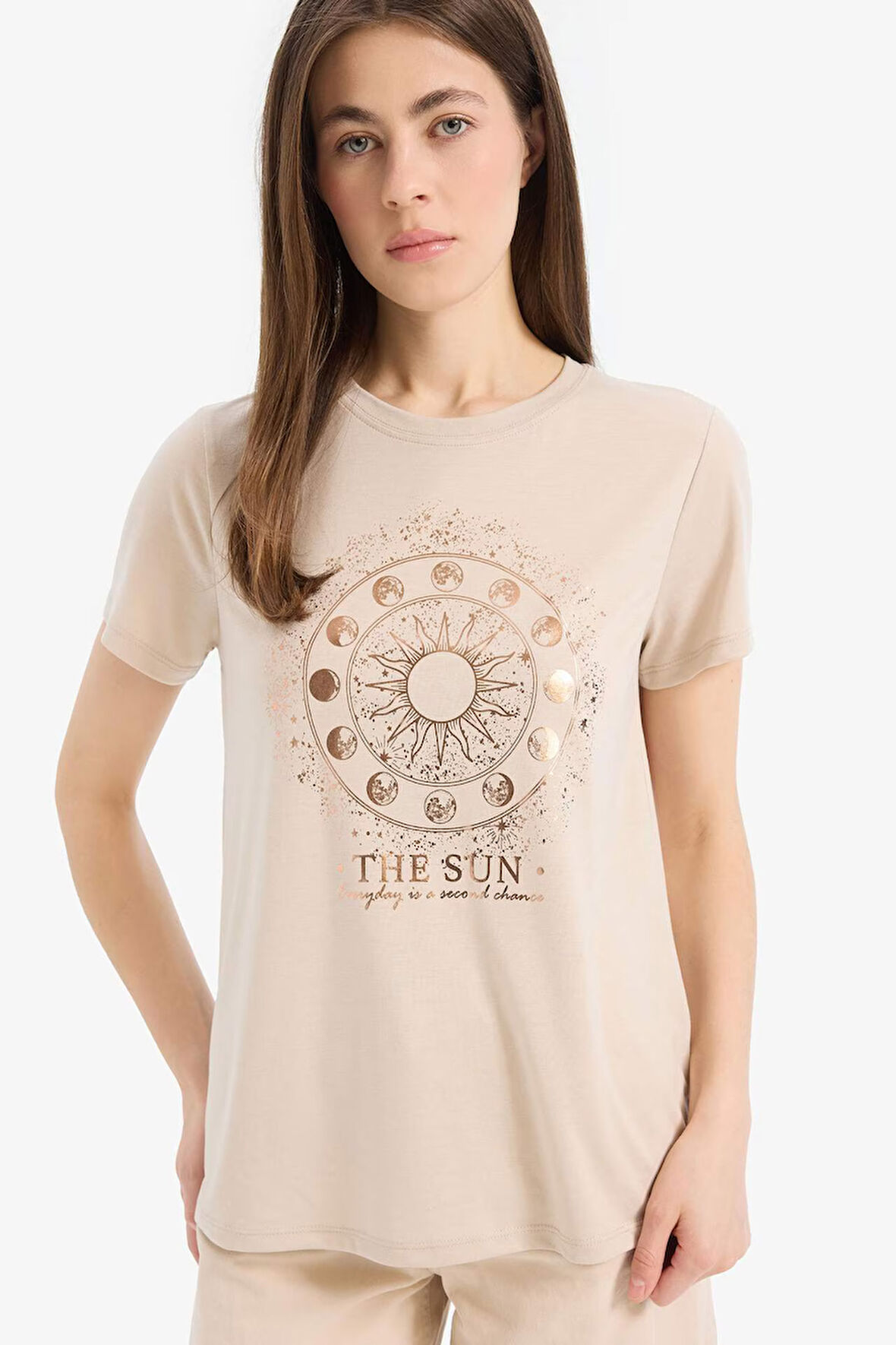 Regular Fit Bisiklet Yaka Astral Baskılı Kısa Kollu Tişört