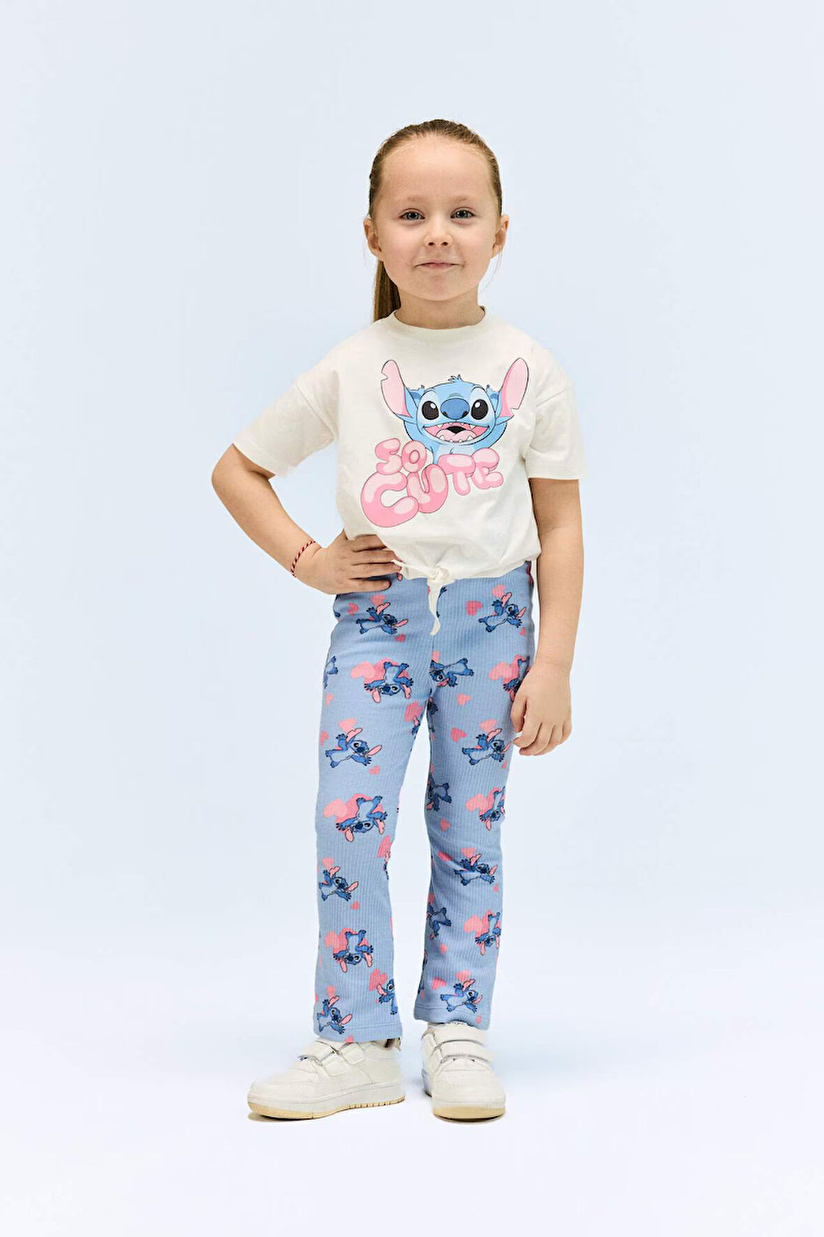 DeFacto Kız Bebek Disney Lilo & Stitch 2'li Takım Bisiklet Yaka Kısa Kollu Tişört Fitilli Kaşkorse İspanyol Paça Tayt E4802A525SMBE551