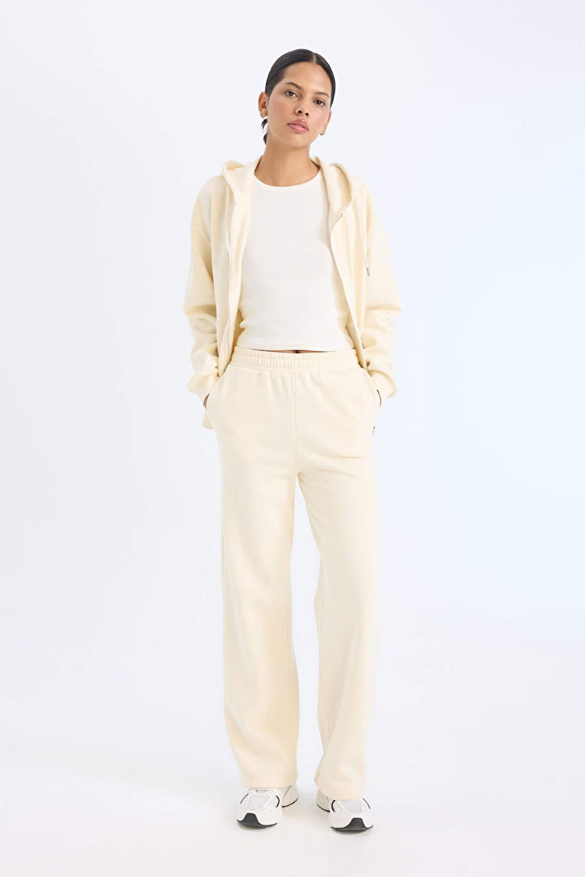 DeFacto Straight Fit Kalın Eşofman Altı Cepli Beli Lastikli Basic Düz Yüksek Bel Geniş Bol Paça B8571AX25SPBG759