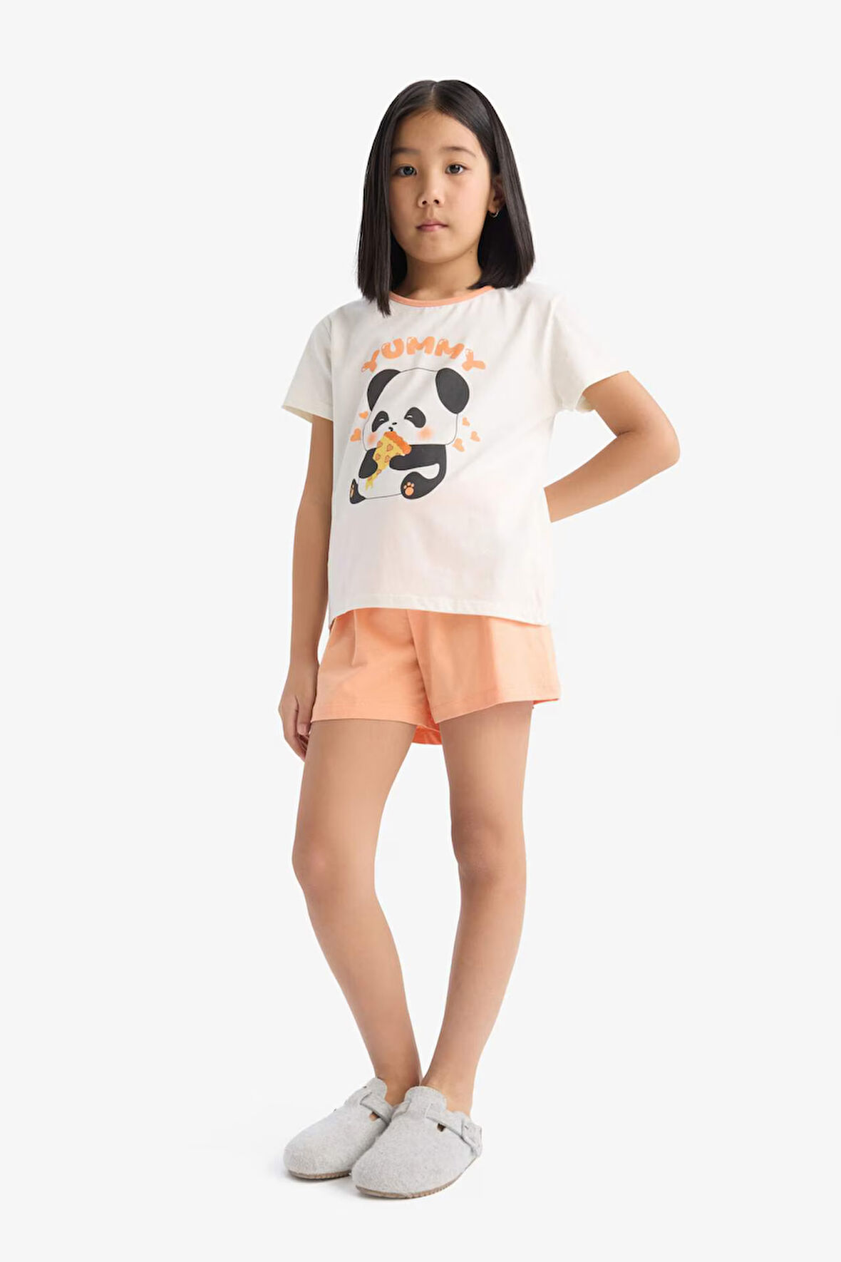 Kız Çocuk Pijama Takımı Kısa Kollu Pijama Üstü Esnek Belli Şort Pijama Altı