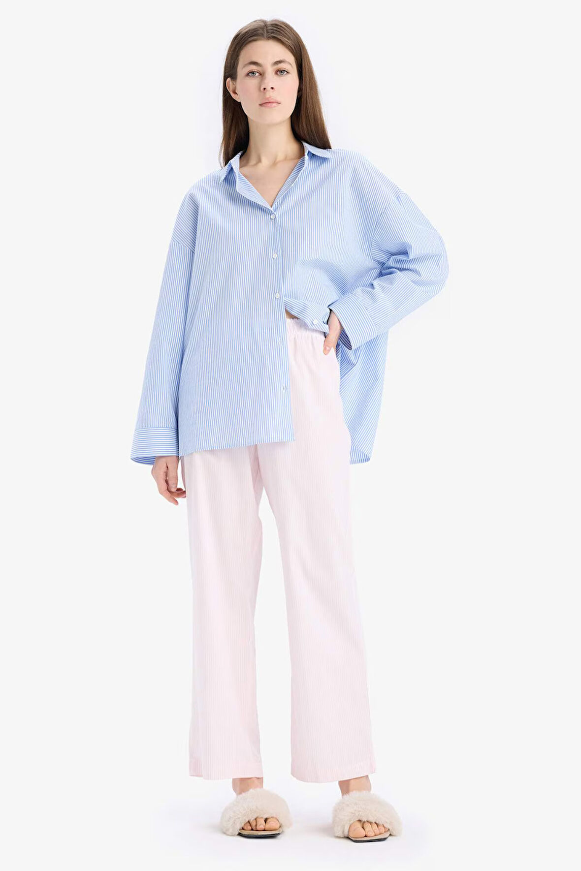 DeFacto Fall in Love Uzun Boy Poplin Pijama Altı E5769AX25SPPN645