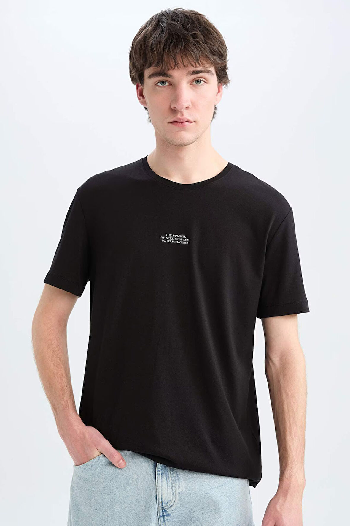 Regular Fit Bisiklet Yaka Baskılı Kısa Kollu Tişört