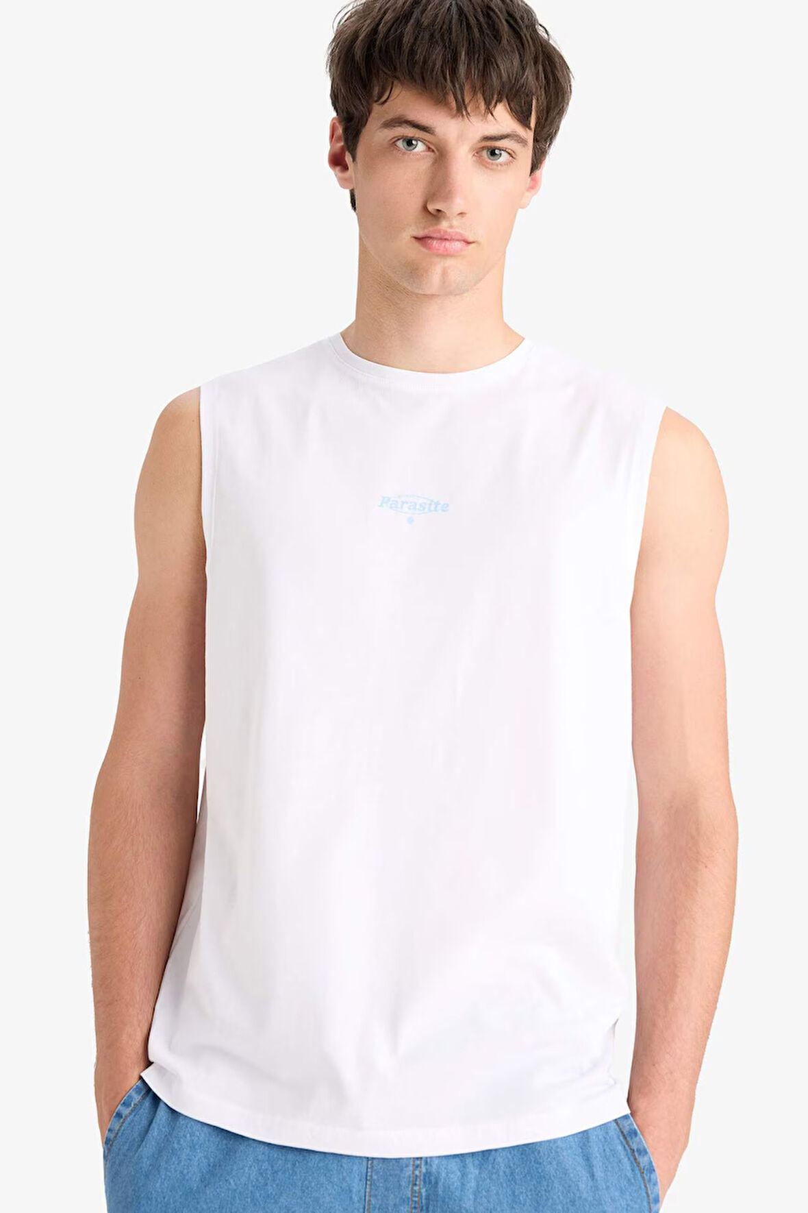 %100 Pamuk Regular Fit Baskılı Bisiklet Yaka Atlet