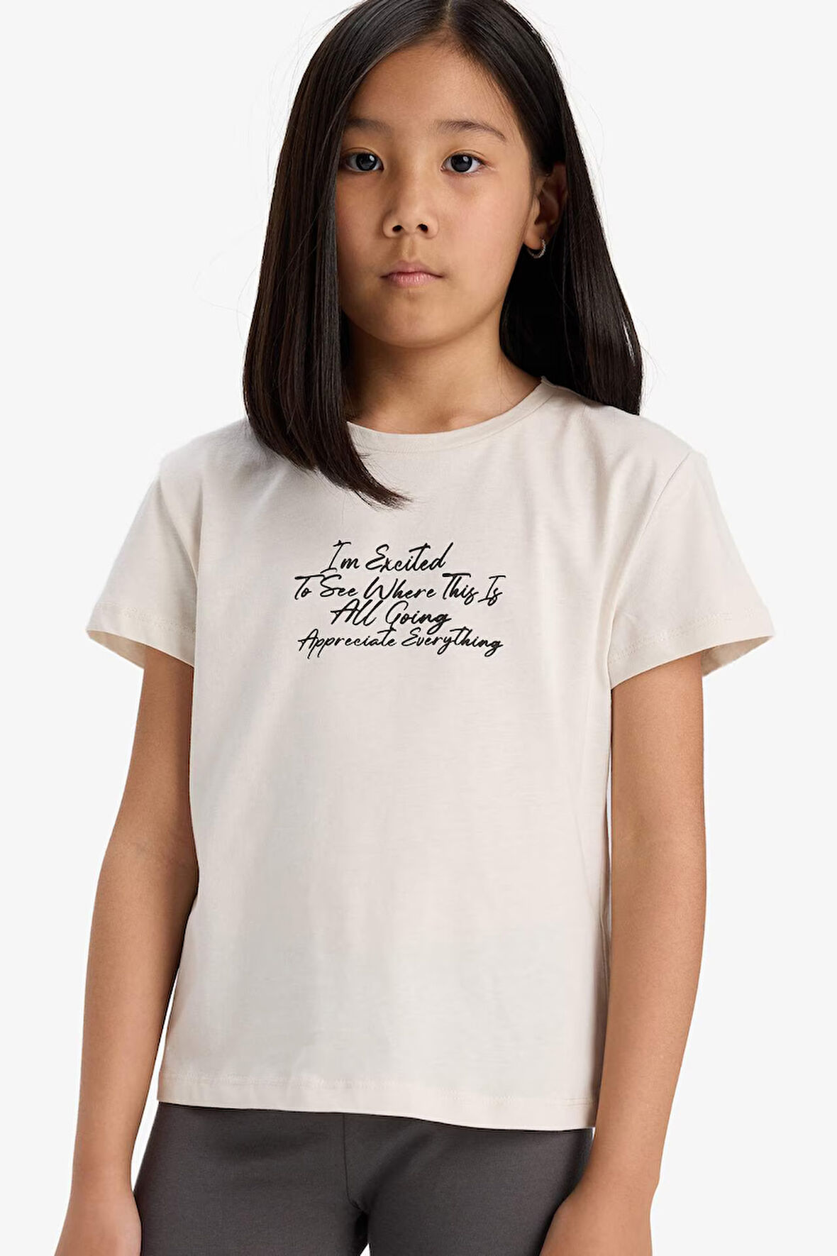 DeFacto Kız Çocuk Bisiklet Yaka Baskılı Kısa Kollu Tişört E5892A825SMBG697