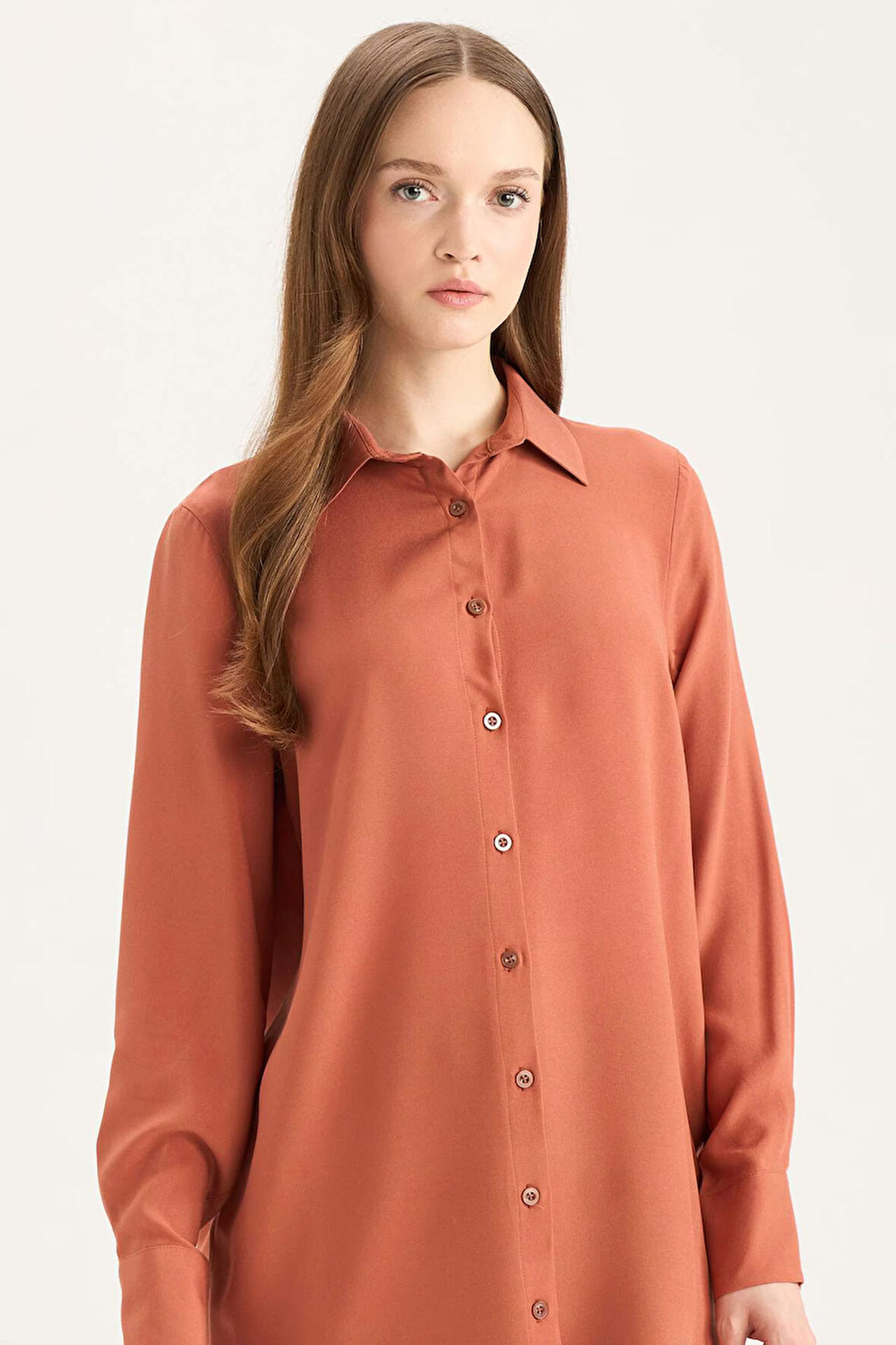 Regular Fit Basic Düz Uzun Kollu Gömlek Tunik	
