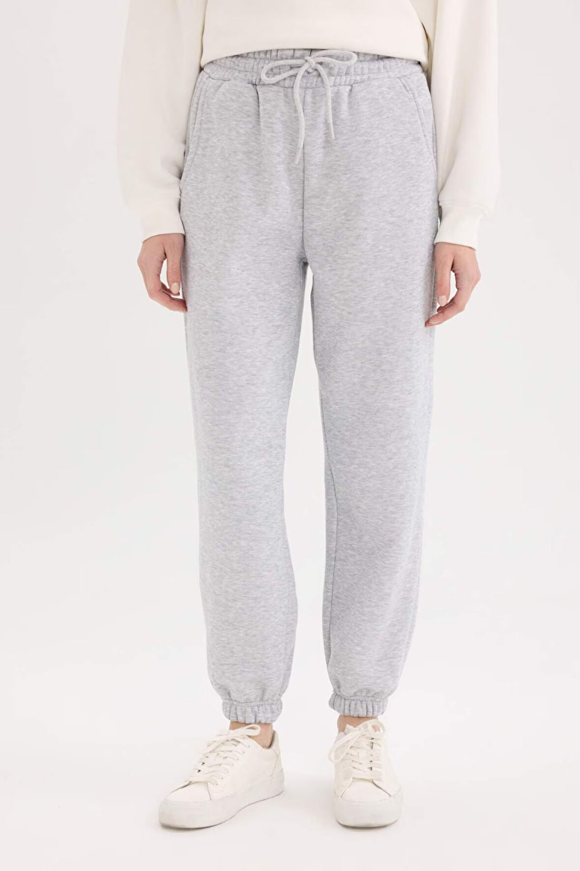 Standart Fit Kalın Jogger Eşofman Altı Bel Paça Lastikli Basic Düz Uzun Boy