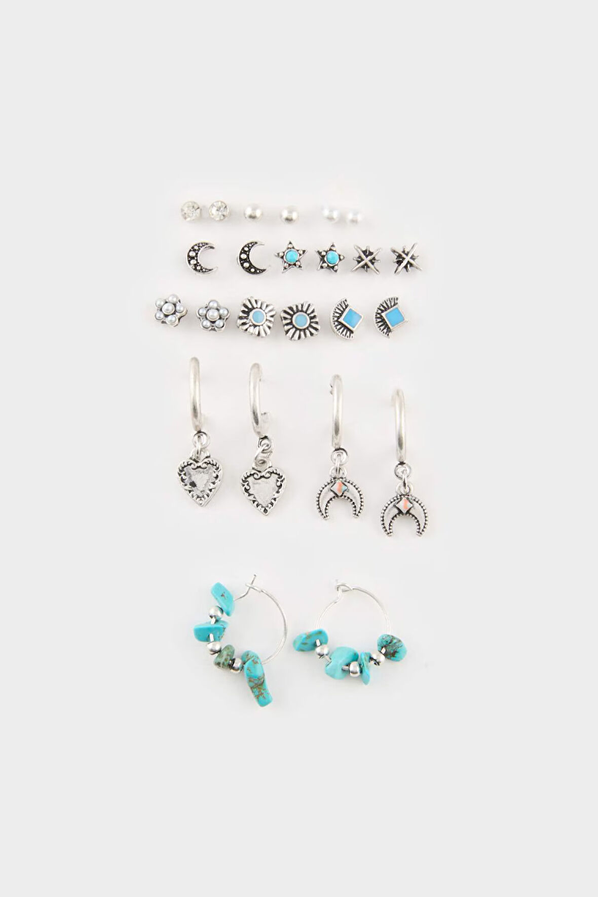 Kadın Mavi Taşlı 11'li Silver Küpe