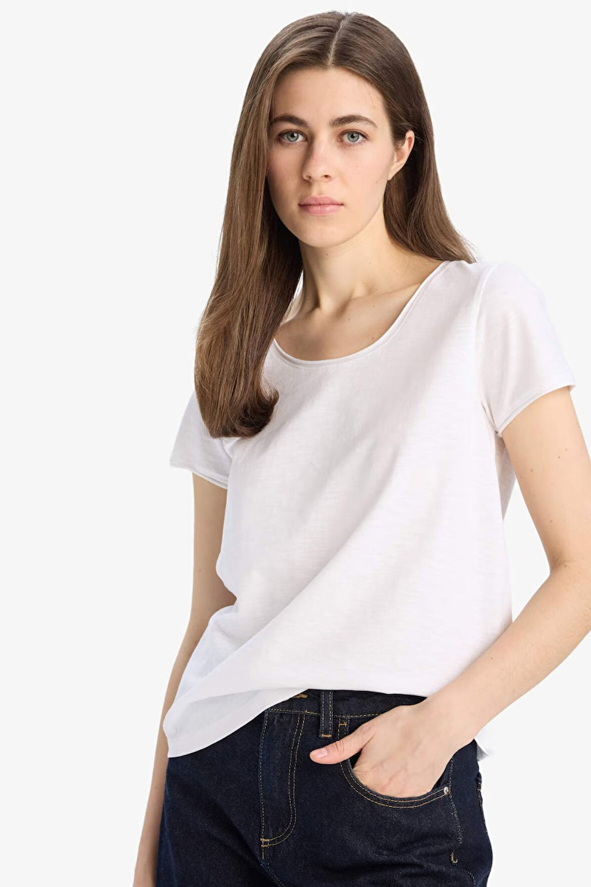 Regular Fit Bisiklet Yaka Basic Düz Kısa Kollu Tişört