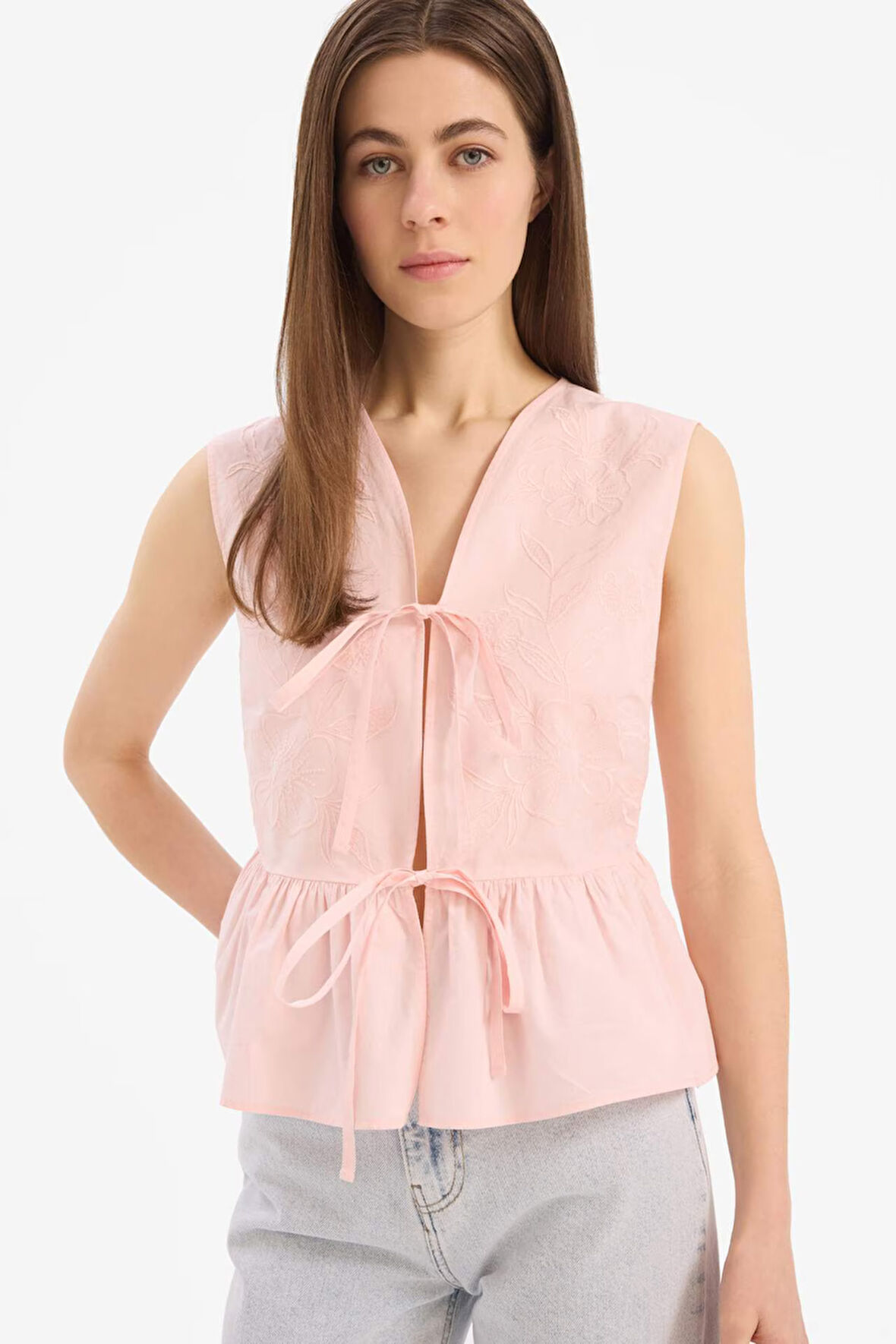 Fitted V Yaka Poplin Kolsuz Bluz