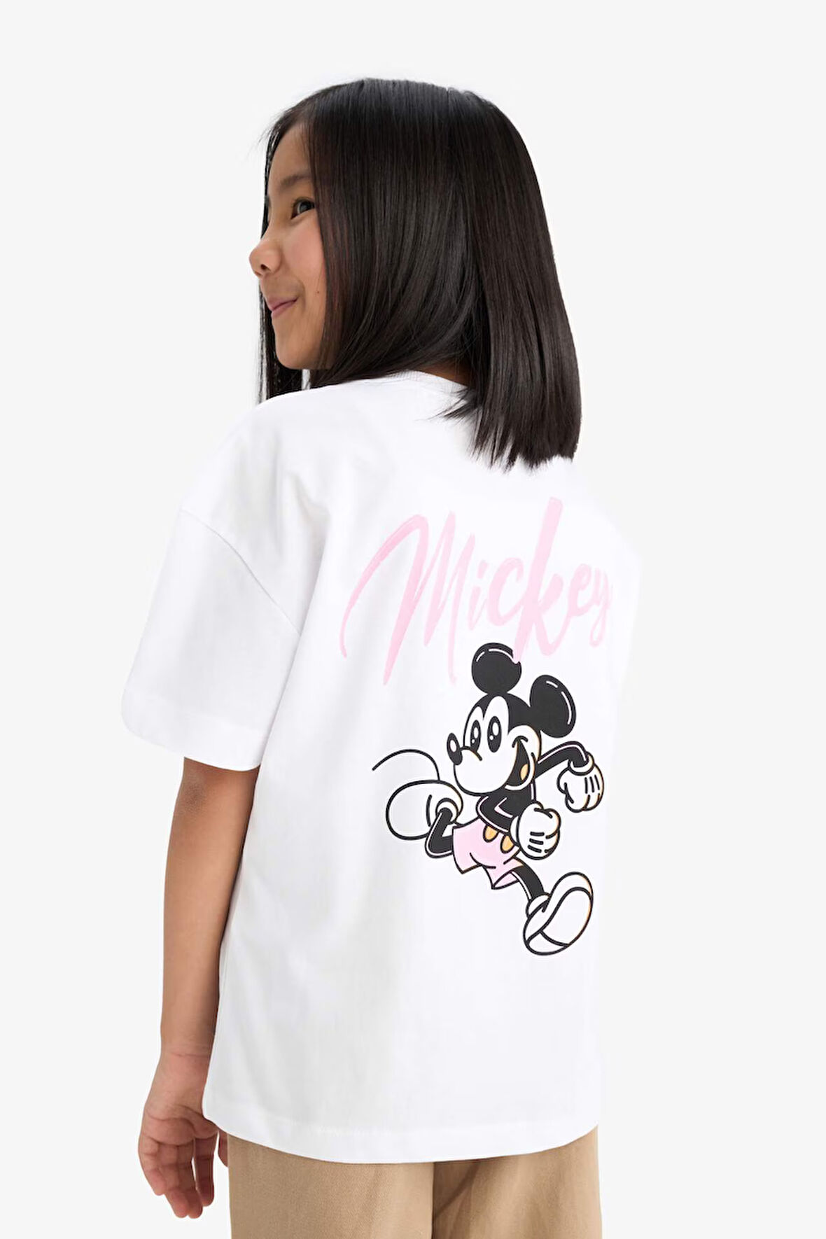 DeFacto Kız Çocuk Disney Mickey & Minnie Oversize Geniş Kalıp Bisiklet Yaka Sırt Baskılı Kısa Kollu Tişört E2618A825SMWT34