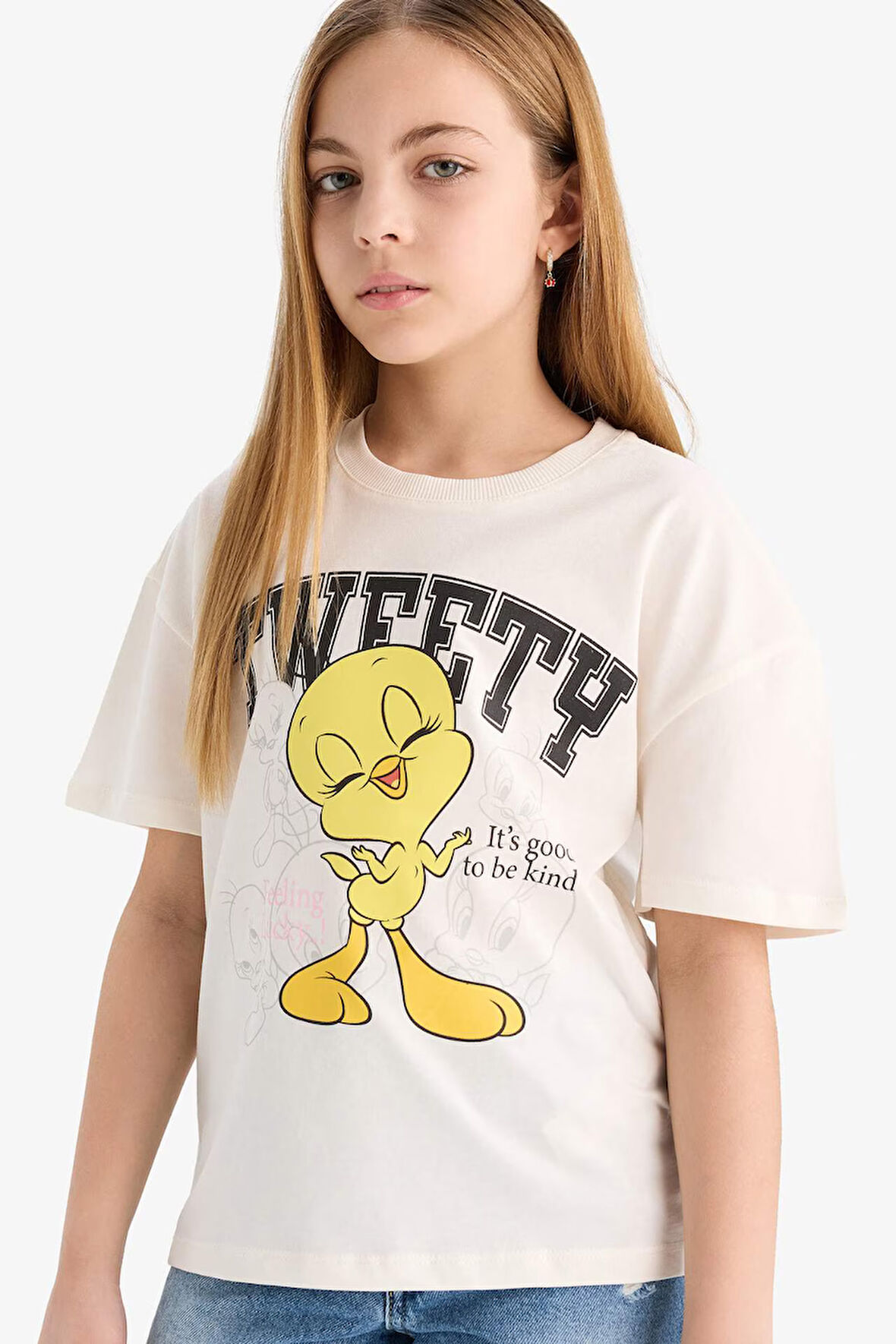 DeFacto Kız Çocuk Looney Tunes Relax Fit Bisiklet Yaka Kısa Kollu Tişört E2615A825SMER99