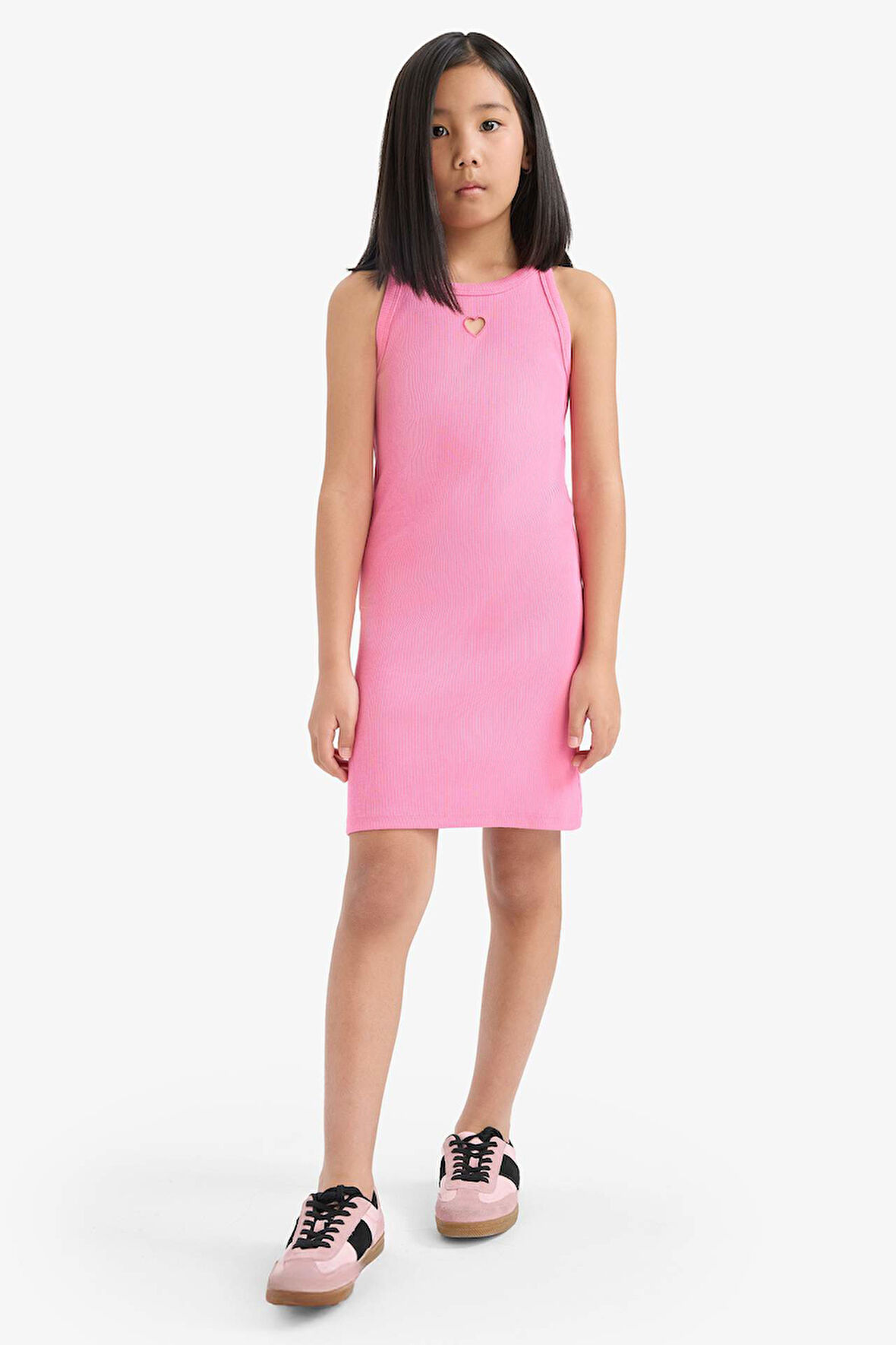 DeFacto Kız Çocuk Fitted Bisiklet Yaka Fitilli Kaşkorse Kolsuz Yazlık Elbise E5806A825HSPN160