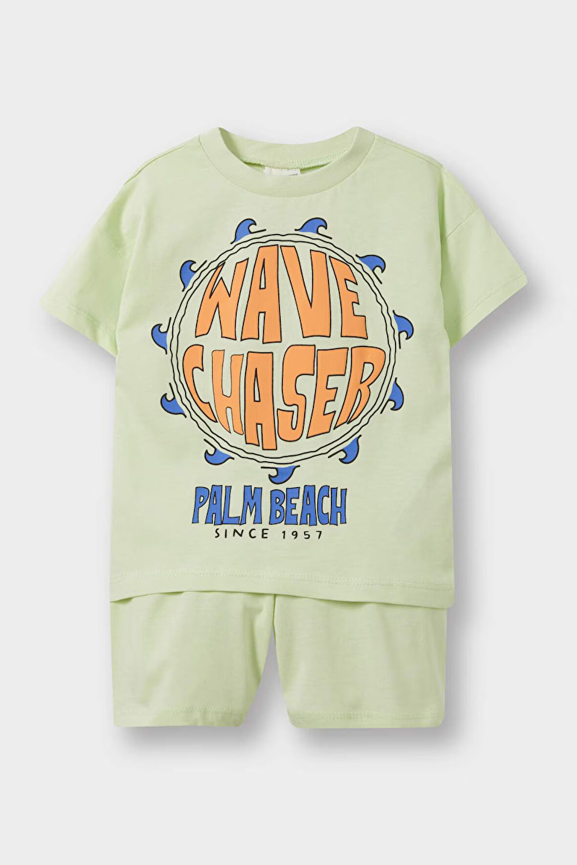 Erkek Bebek 2'li Takım Baskılı Kısa Kollu Tişört Beli Lastikli Şort