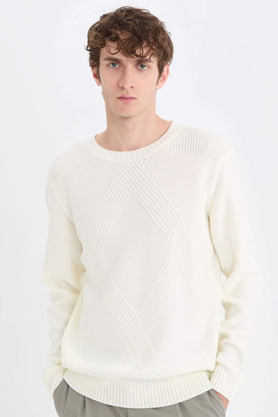 DeFacto Standart Fit Bisiklet Yaka Triko Kazak E6990AX24WNER100