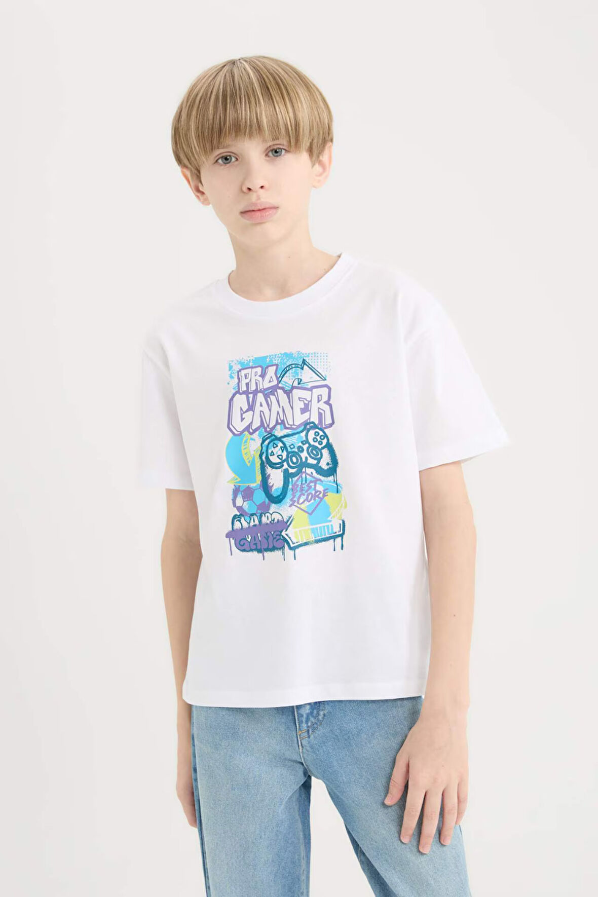 Erkek Çocuk New Regular Fit Bisiklet Yaka Baskılı Kısa Kollu Tişört