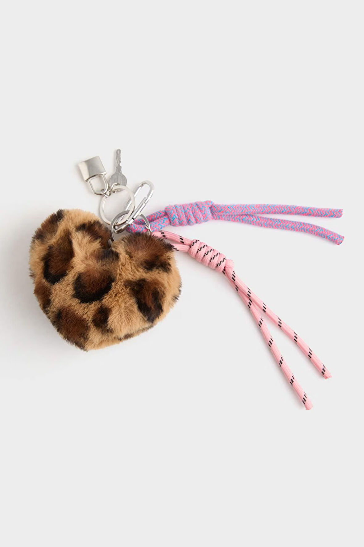 Kadın Pelüş Leopar Desenli Kalp Charm Anahtarlık