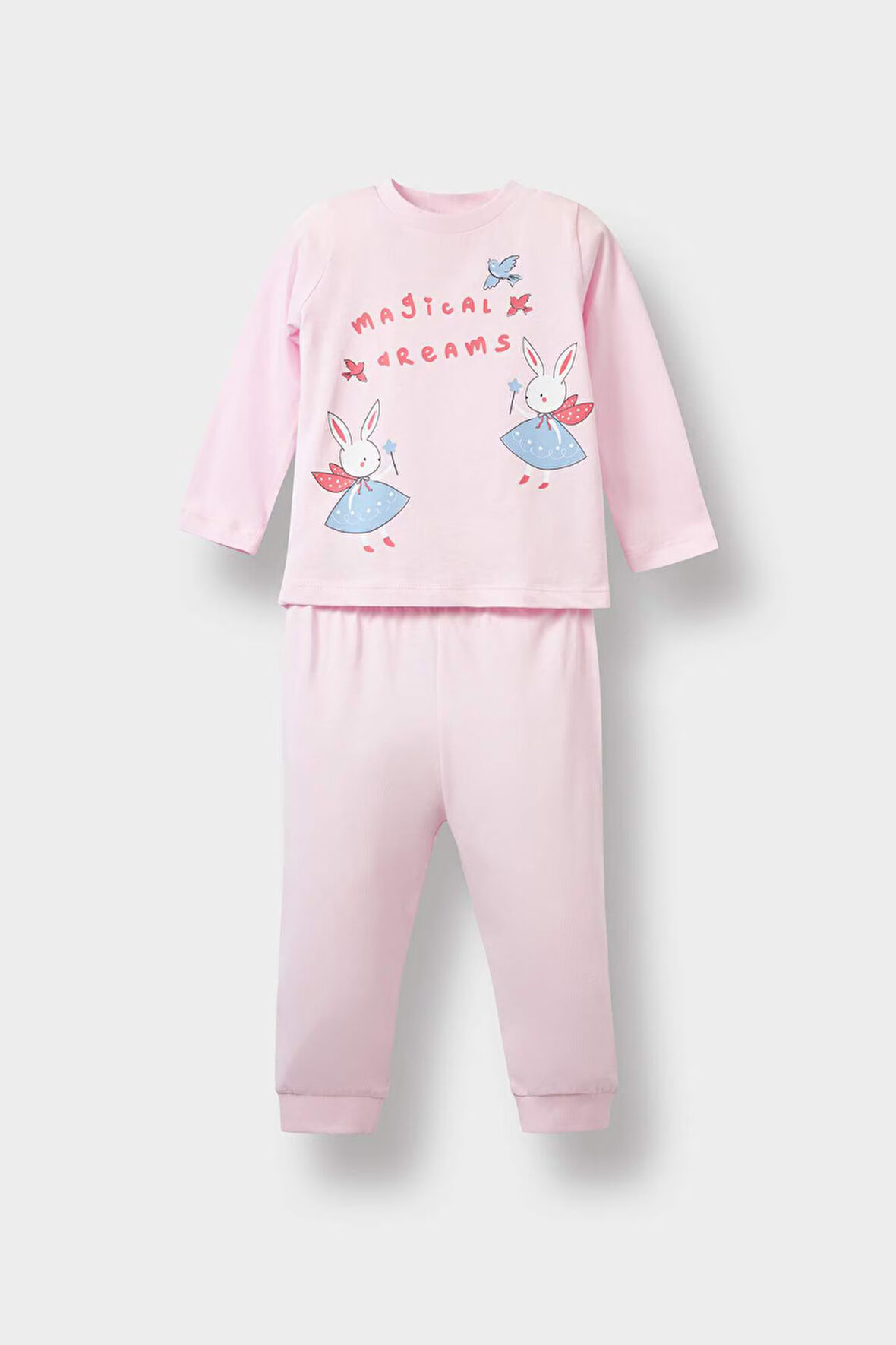 Kız Bebek Tavşan Baskılı Uzun Kollu Penye 2'li Pijama Takımı