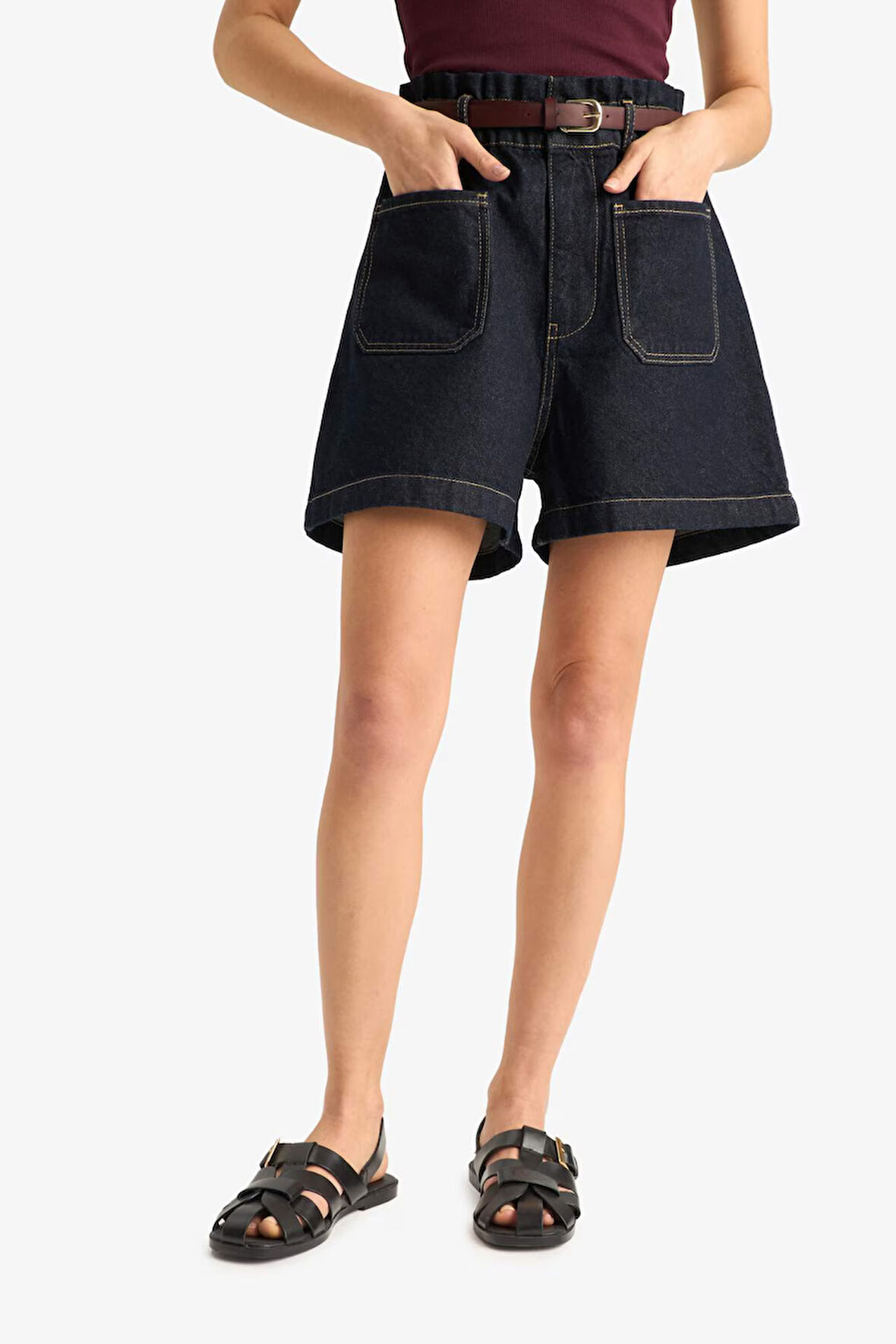 DeFacto Paperbag Yüksek Bel Katlamalı Paça Jean Şort E0551AX25SMNM34