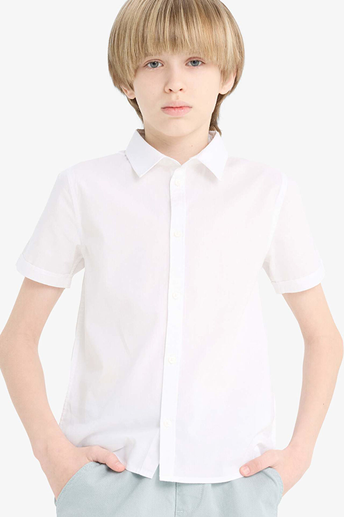 Erkek Çocuk Okula Dönüş Regular Fit Polo Yaka Poplin Kısa Kollu Gömlek