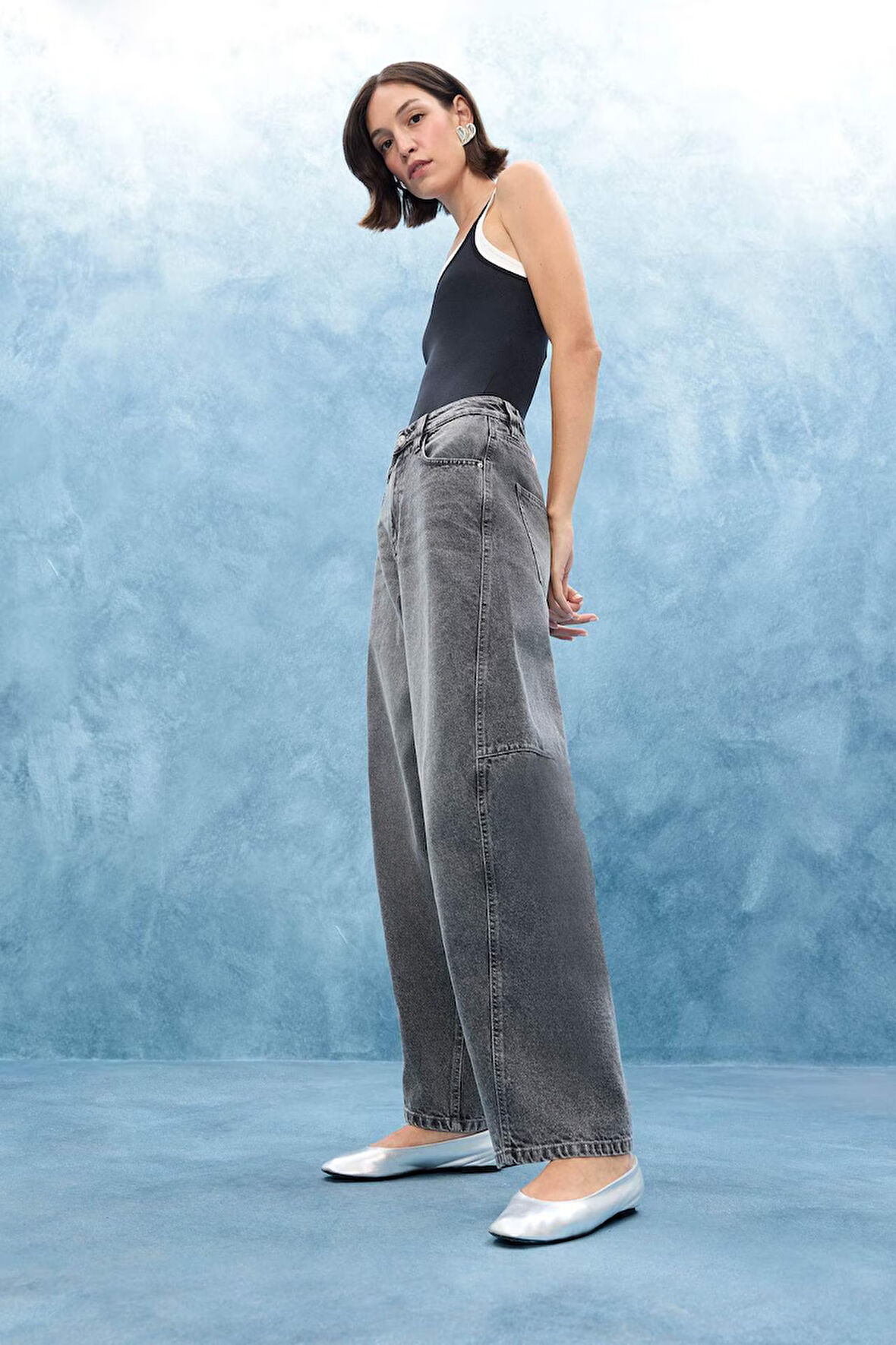 Baggy Fit Yüksek Bel Düz Paça Uzun Jean Pantolon