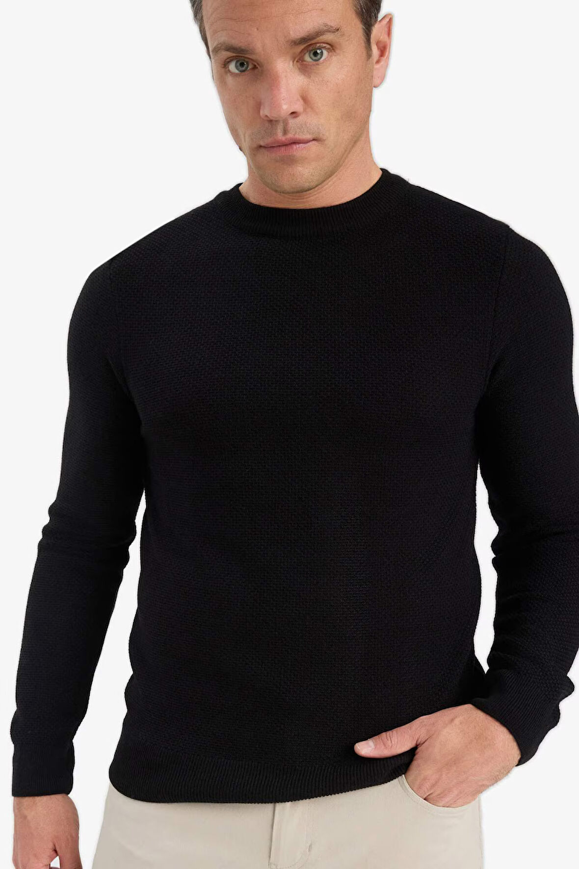 Standart Fit Bisiklet Yaka Basic Dokulu Triko Kazak