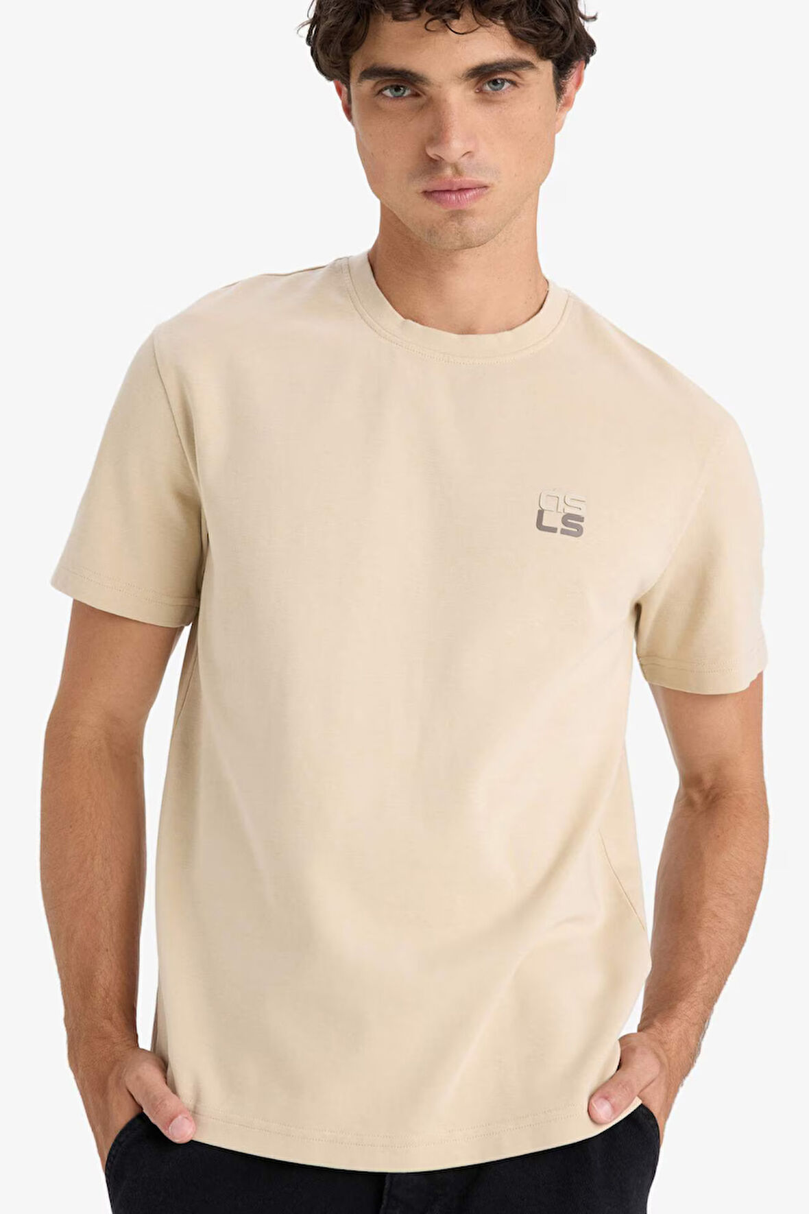 Regular Fit Bisiklet Yaka Baskılı Kısa Kollu Tişört 