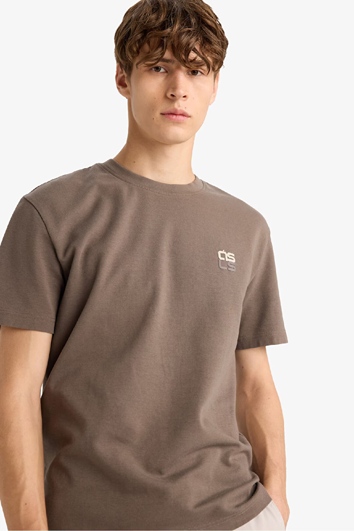 Regular Fit Bisiklet Yaka Slogan Desenli Kısa Kollu Tişört