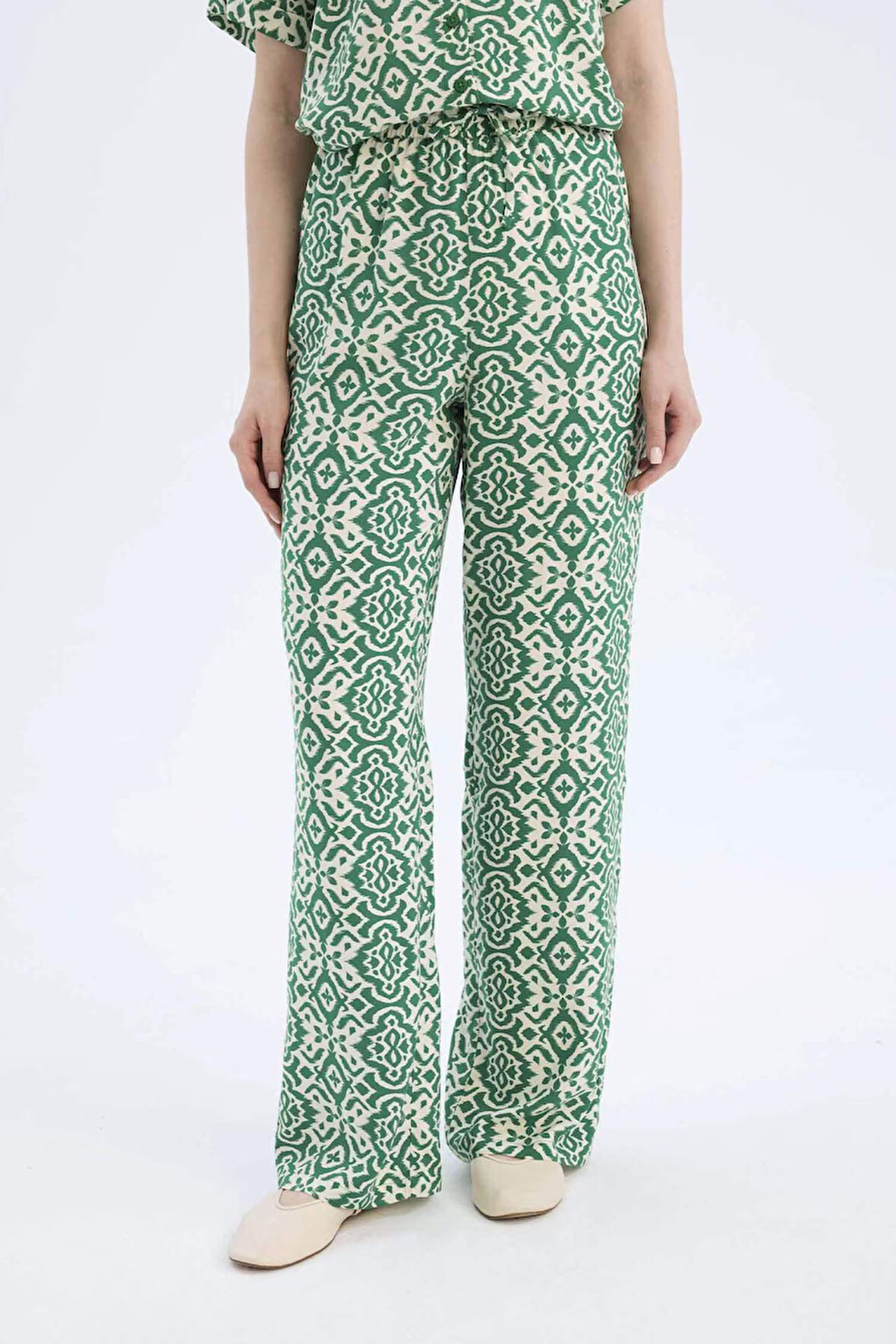 Regular Fit Desenli Esnek Belli Düz Paça Pantolon