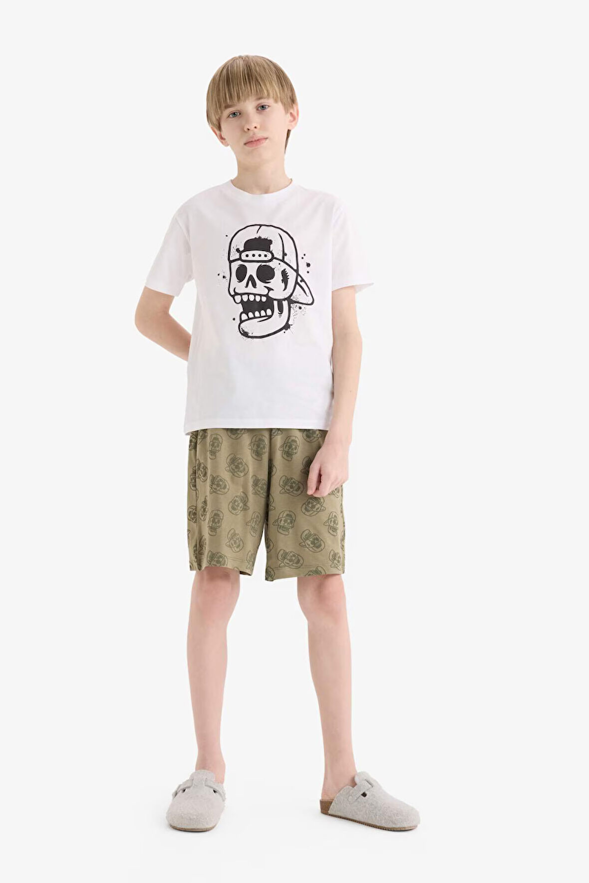 DeFacto Erkek Çocuk Pijama Takımı Baskılı Kısa Kollu Üst Beli Lastikli Şort E0019A825SMWT34