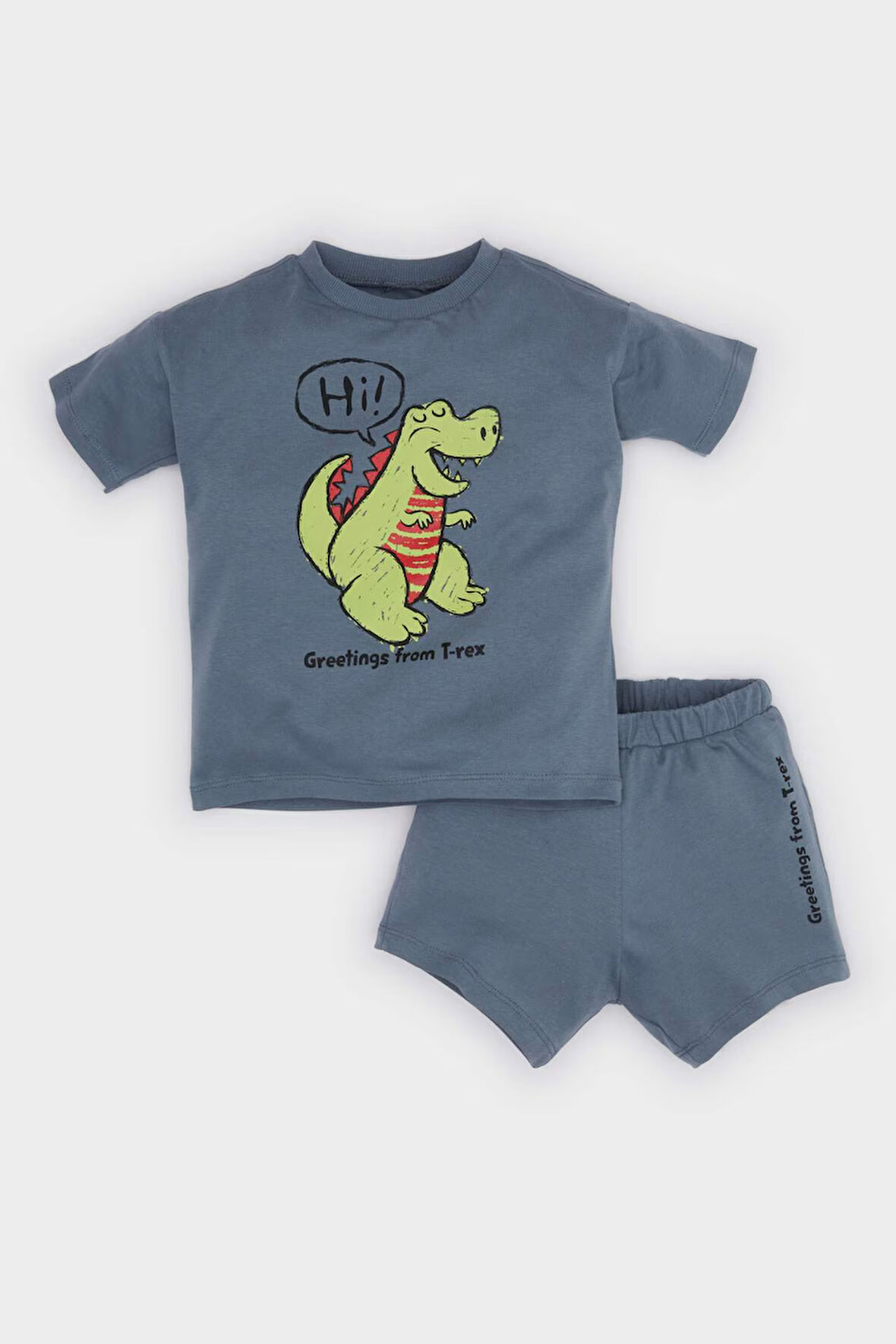 DeFacto Erkek Bebek 2'li Takım Dinazor Baskılı Kısa Kollu Tişört Beli Lastikli Şort E1152A525SMIN13
