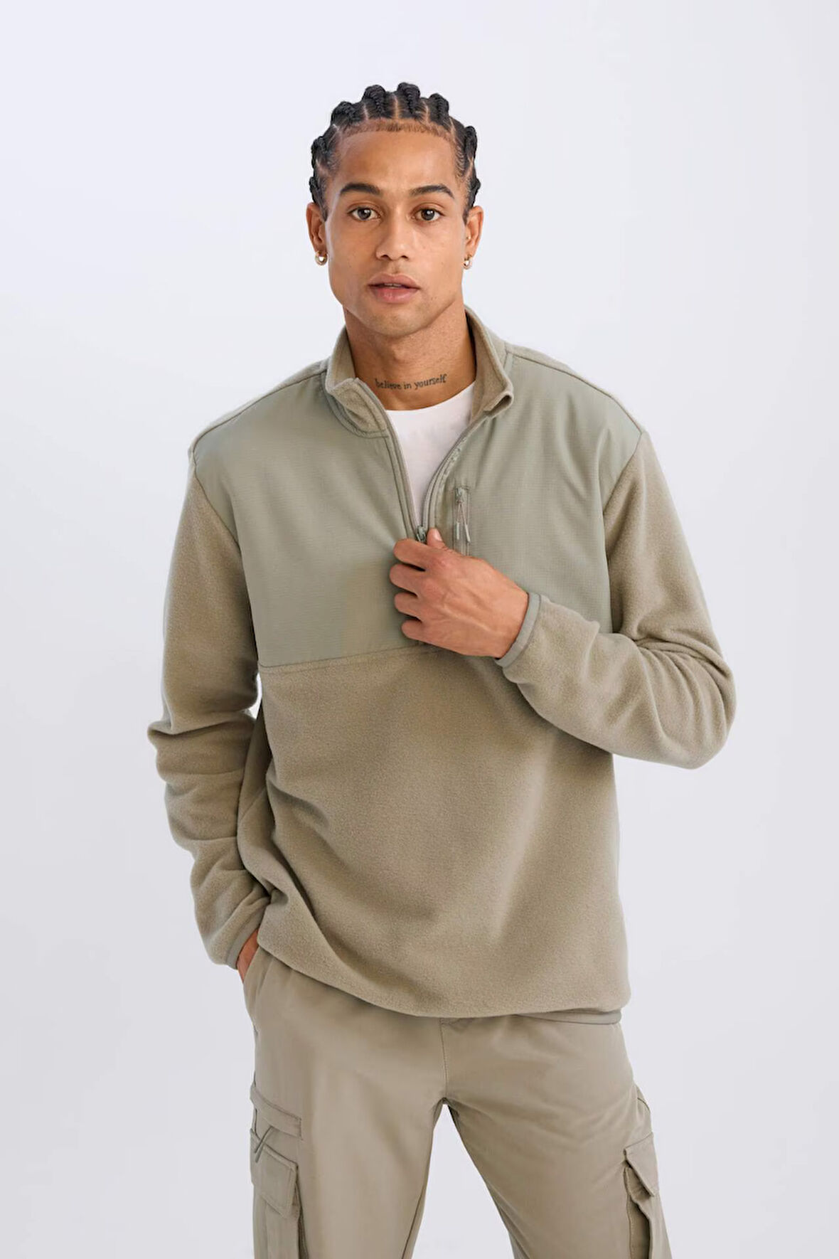 DeFactoFit Standart Fit Dik Yaka Fermuarlı Polar Sporcu Sweatshirt D9226AX24WNKH465