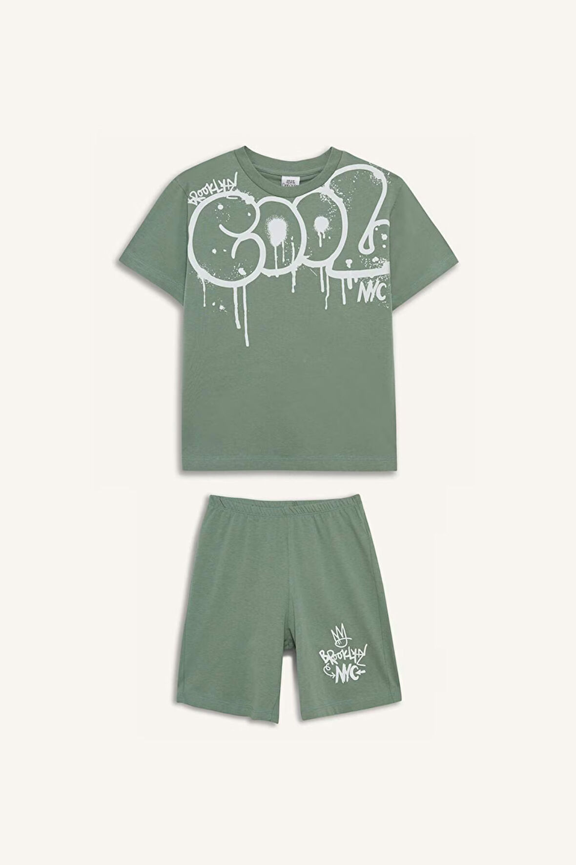 Erkek Çocuk Pijama Takımı Baskılı Kısa Kollu Üst Beli Lastikli Şort