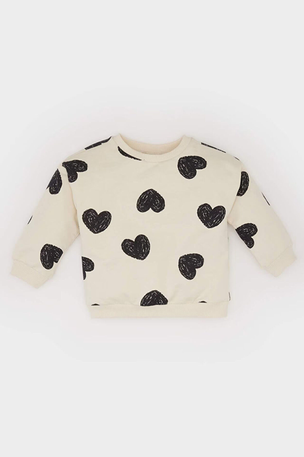 Kız Bebek Bisiklet Yaka Kalp Desenli Sweatshirt