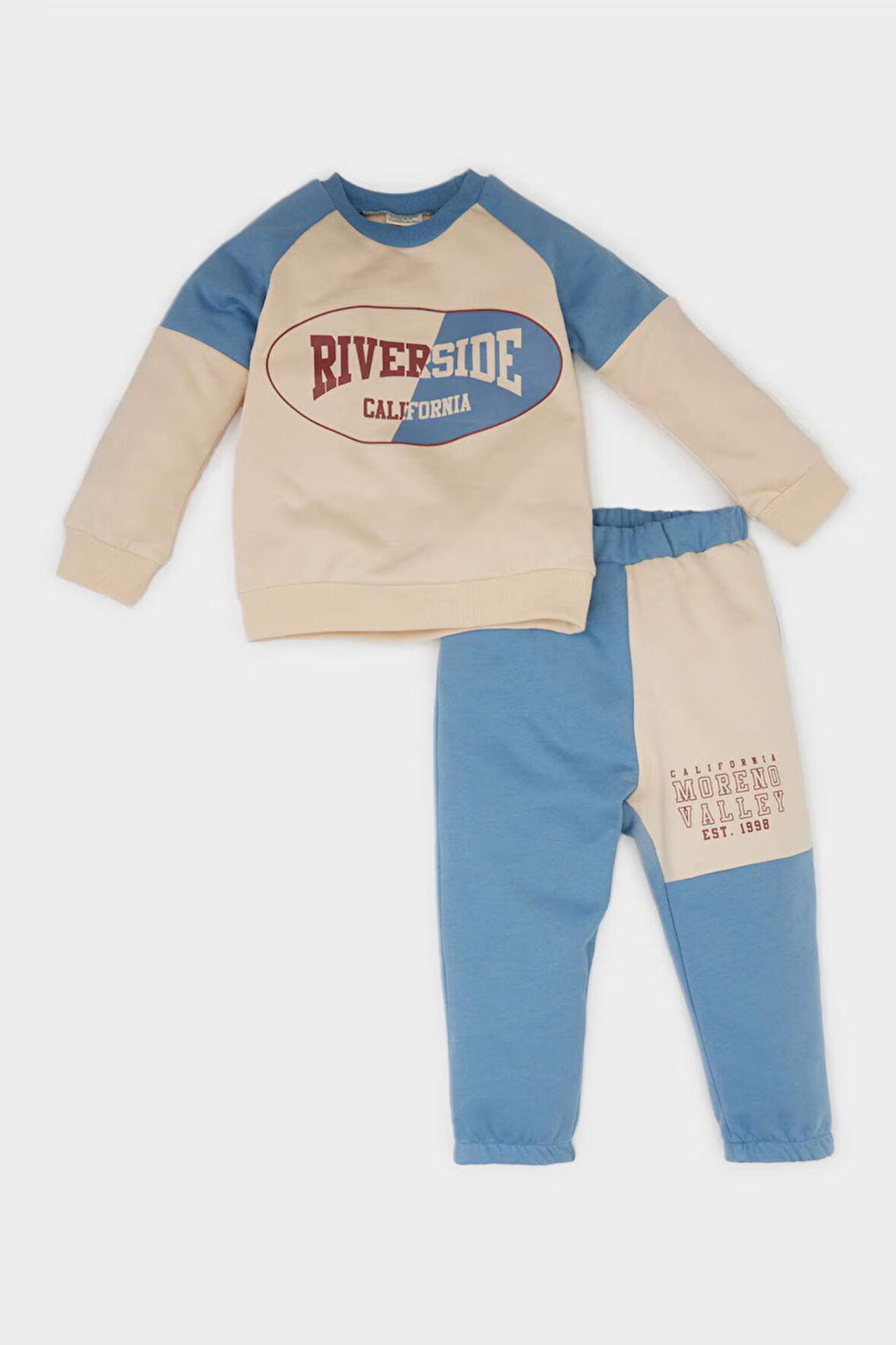 DeFacto Erkek Bebek 2'li Takım Bisiklet Yaka Baskılı Sweatshirt Beli Lastikli Eşofman Altı E0324A525SPBE455