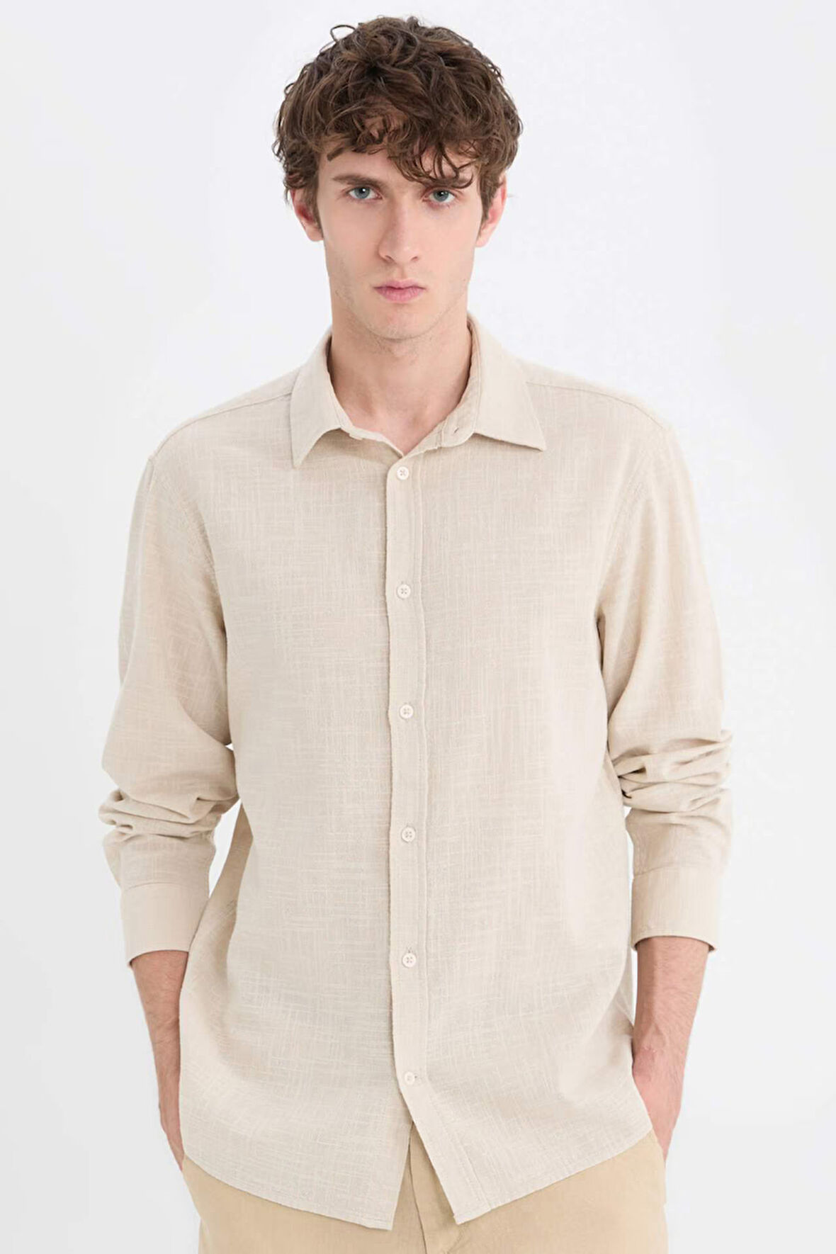 %100 Pamuk Regular Fit Polo Yaka Pamuklu Uzun Kollu Gömlek