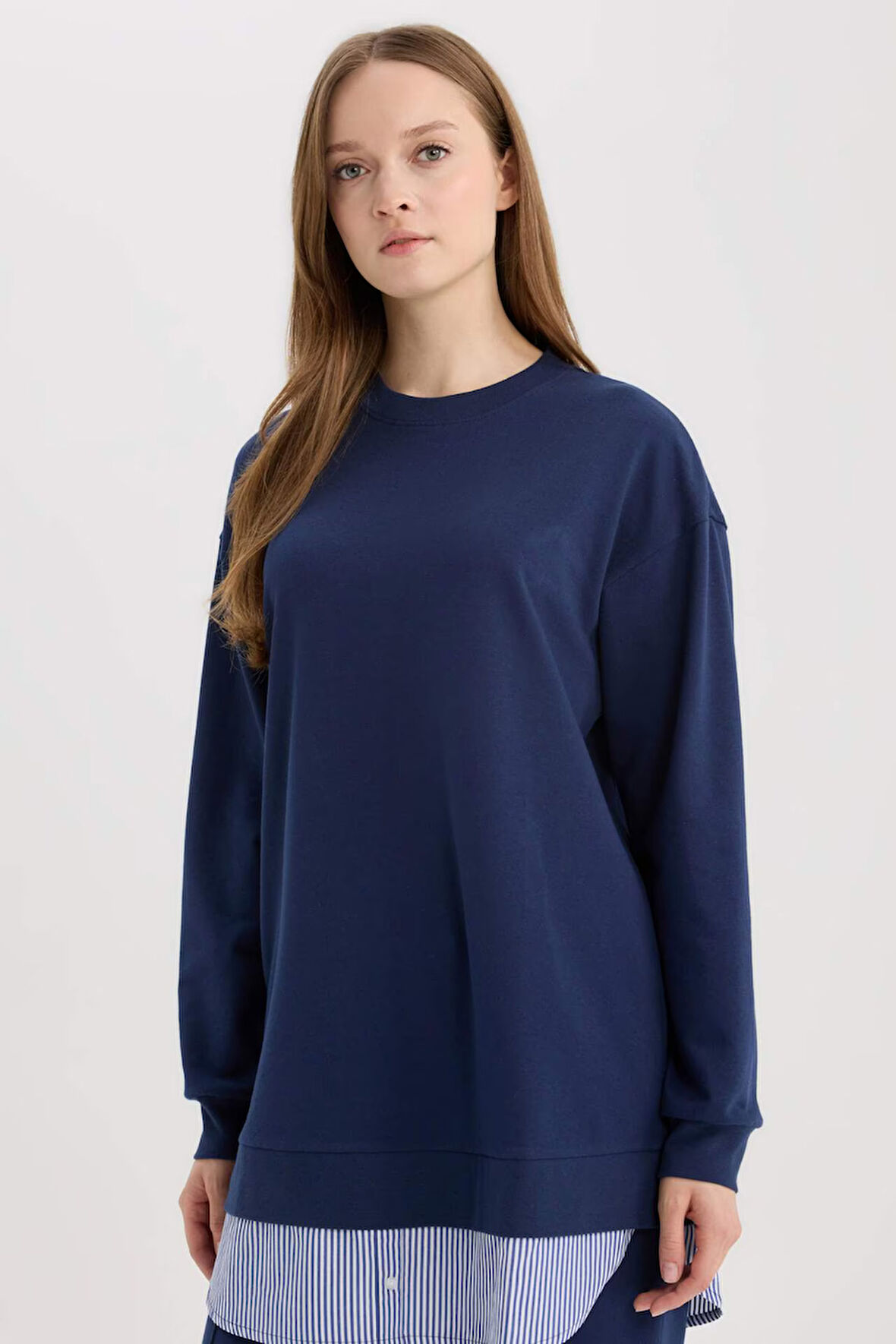 Regular Fit Bisiklet Yaka Basic Düz  Sweatshirt Tunik