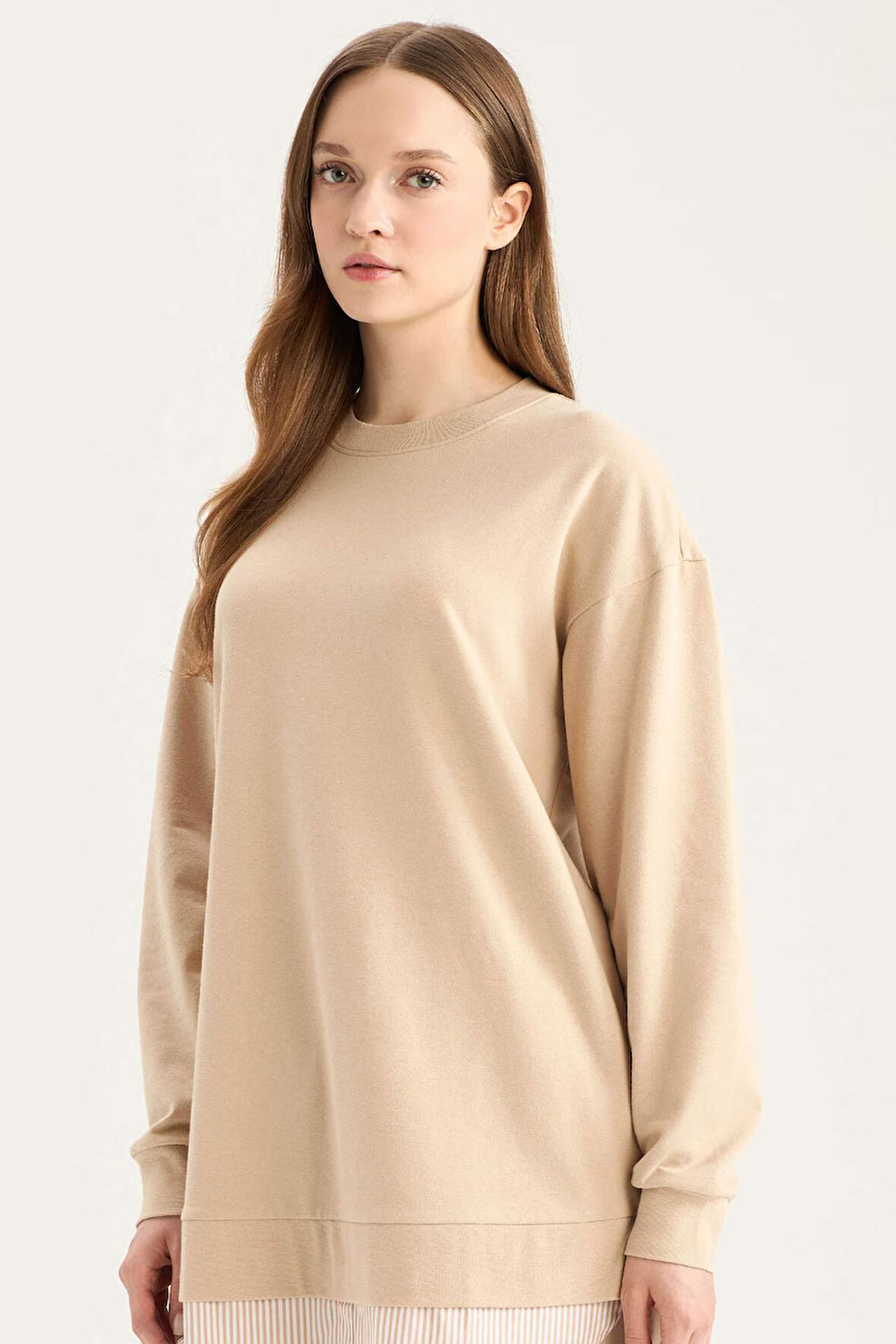 Regular Fit Bisiklet Yaka Basic Düz  Sweatshirt Tunik