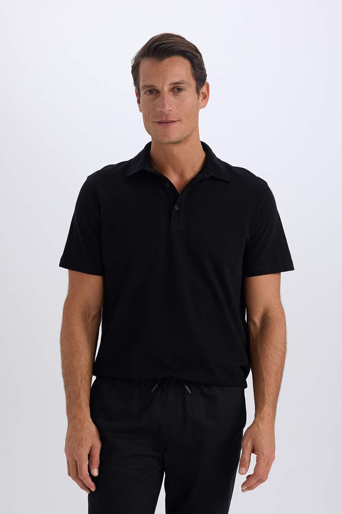 Regular Fit Pamuklu Kısa Kollu Basic Düz Polo Tişört
