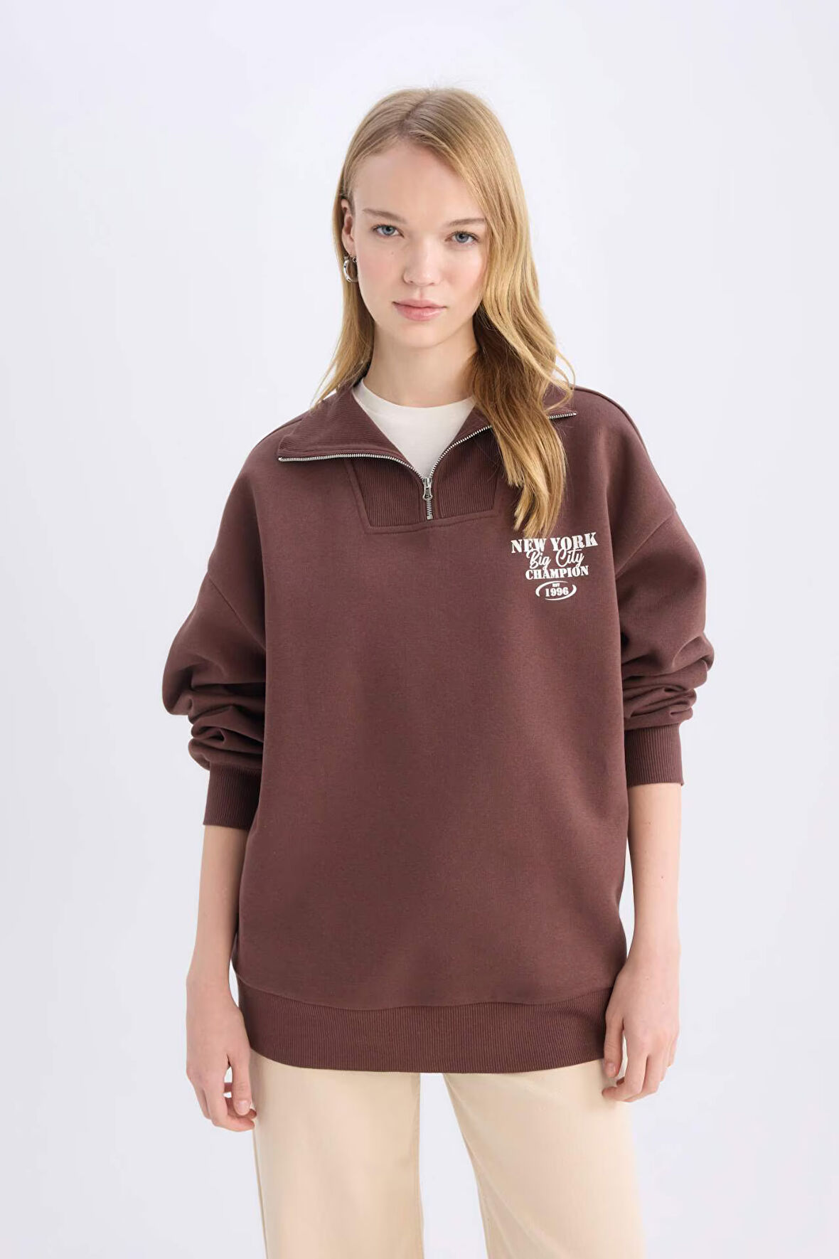 DeFacto Coool Oversize Geniş Kalıp Basic Düz Sweatshirt E2433AX24WNBN505