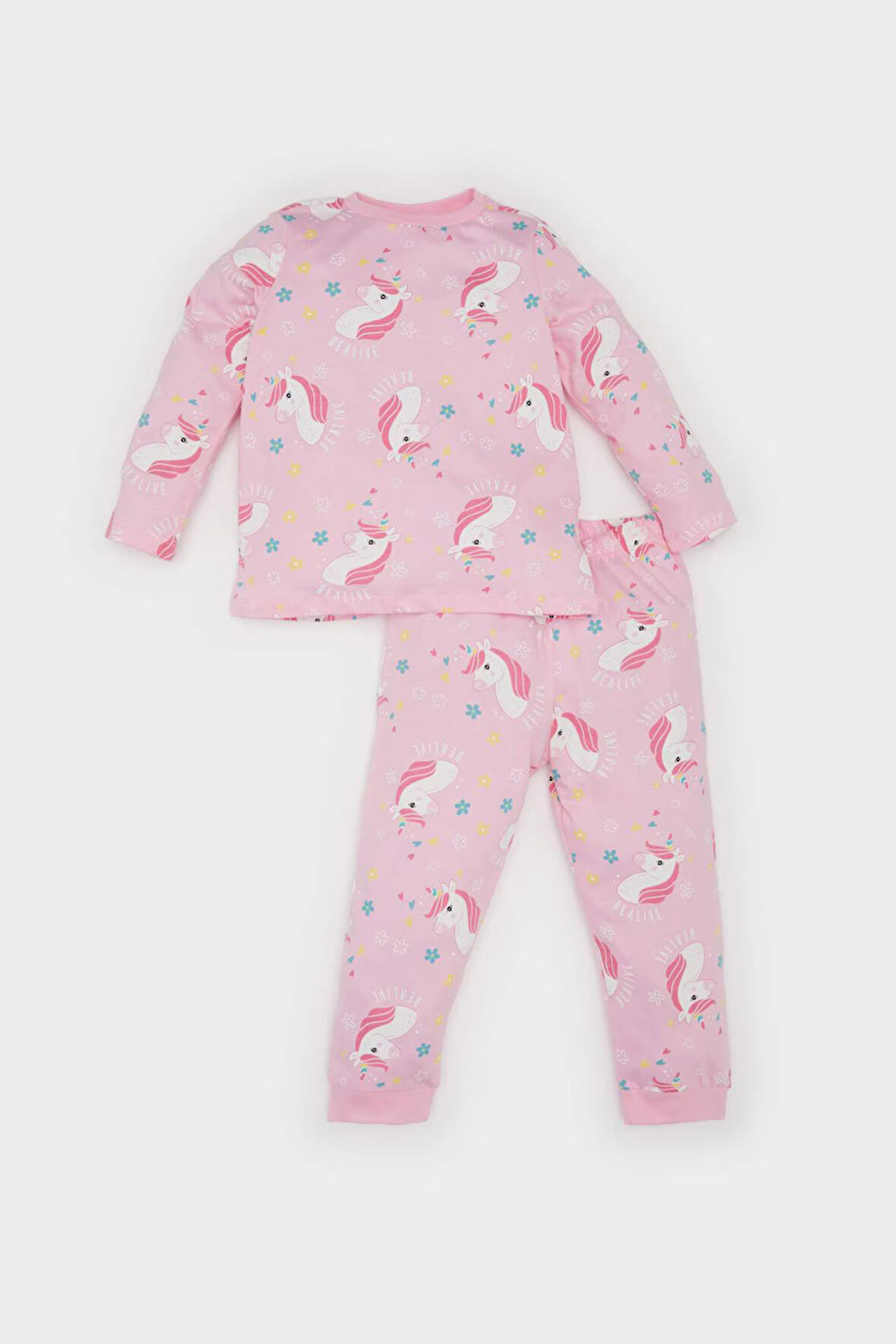DeFacto Kız Bebek Unicorn Baskılı Pijama Takımı Uzun Kollu Üst Beli Lastikli Uzun Alt E0763A525SPPN253
