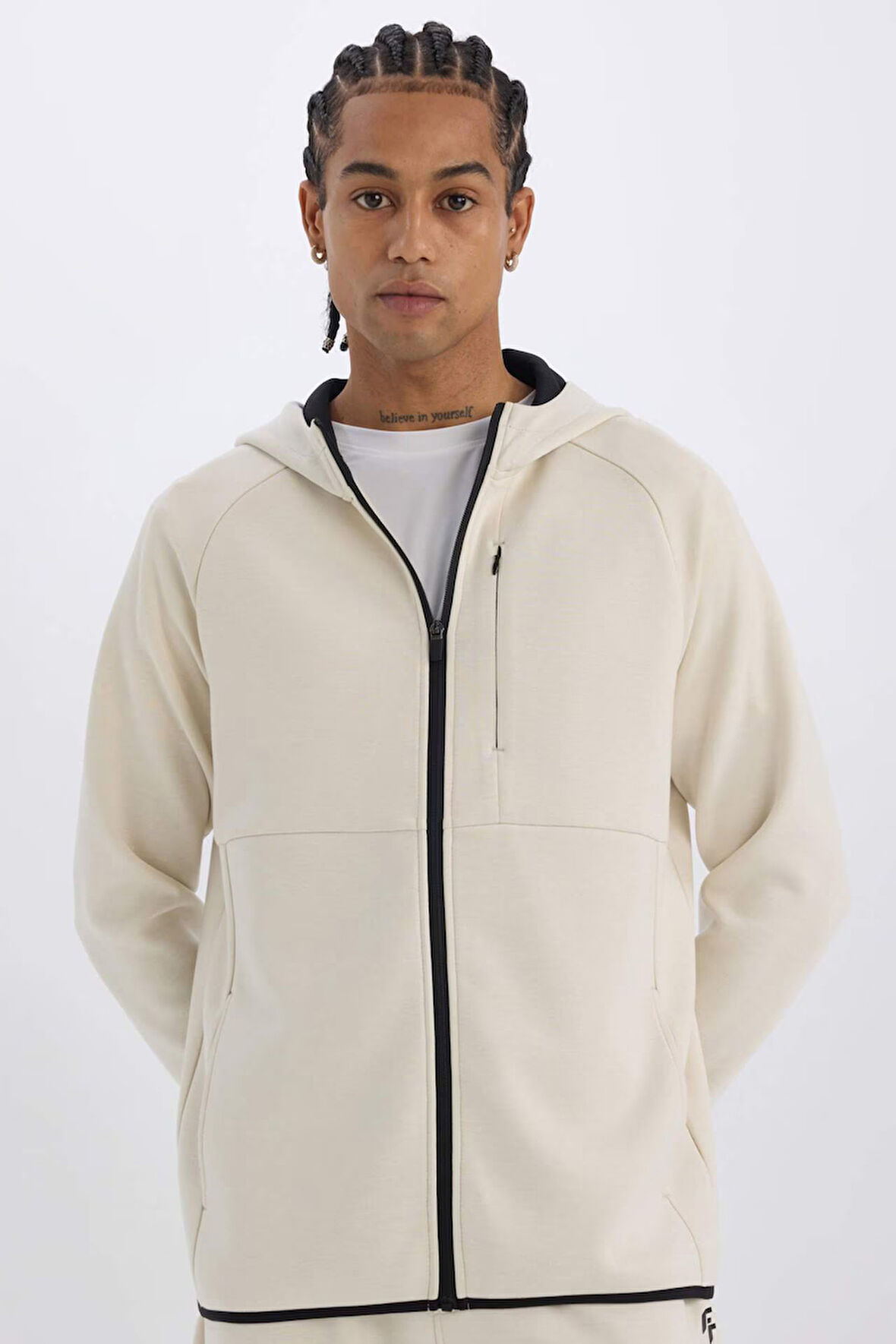 DeFactoFit Slim Fit Dar Kesim Kapüşonlu Skuba Dalgıç Kumaş Fermuarlı Sporcu Sweatshirt A6956AX25SPBG721