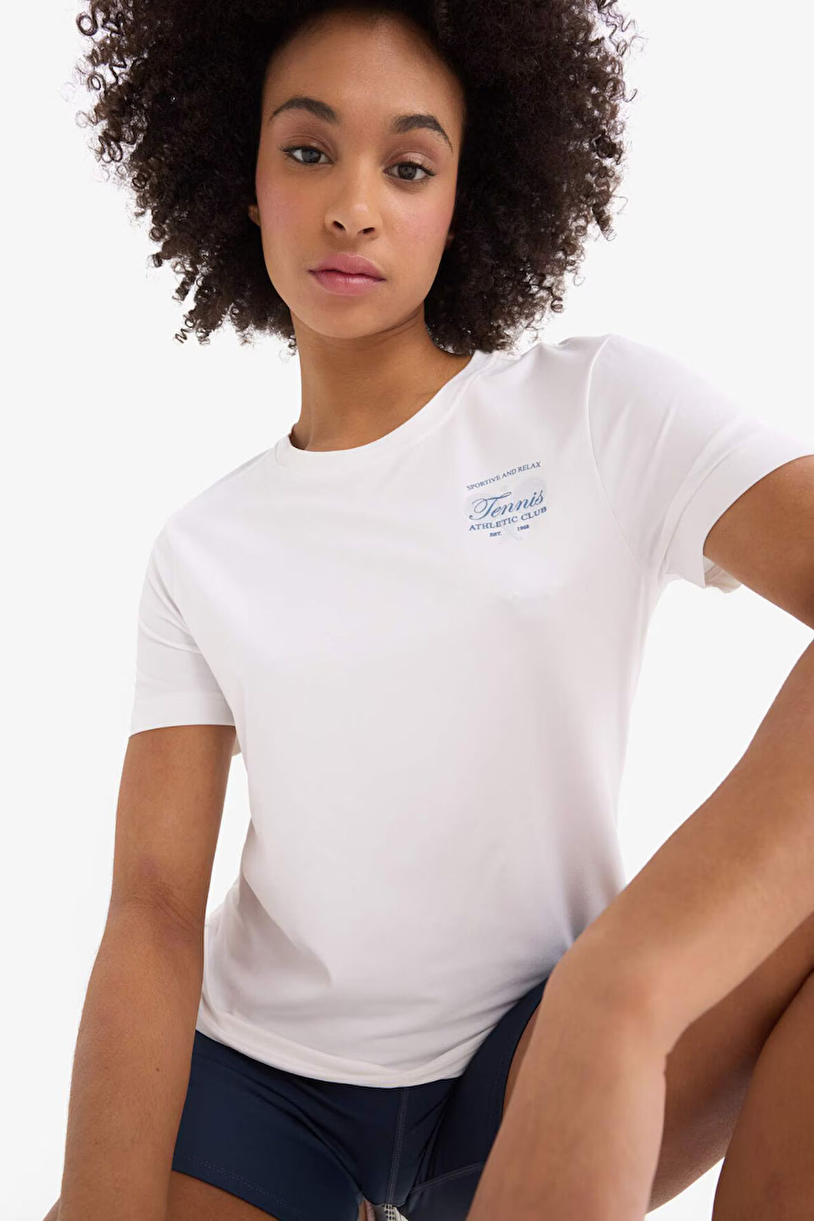 DeFactoFit Oversize Geniş Kalıp Bisiklet Yaka Baskılı Sporcu Kısa Kollu Tişört D9298AX25SPWT80